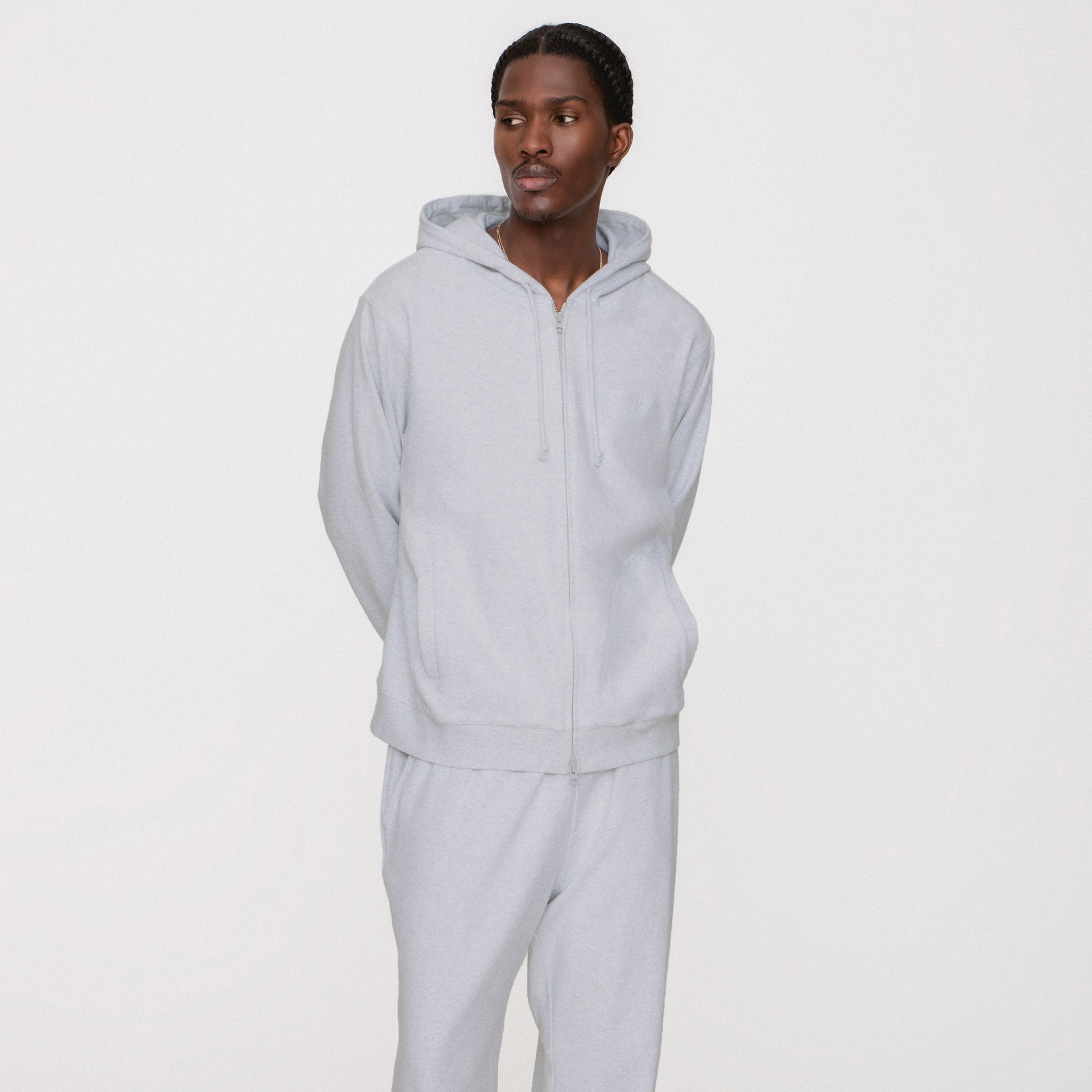 Kith Interlock Williams V Full Zip Hoodie - Light Heather Grey