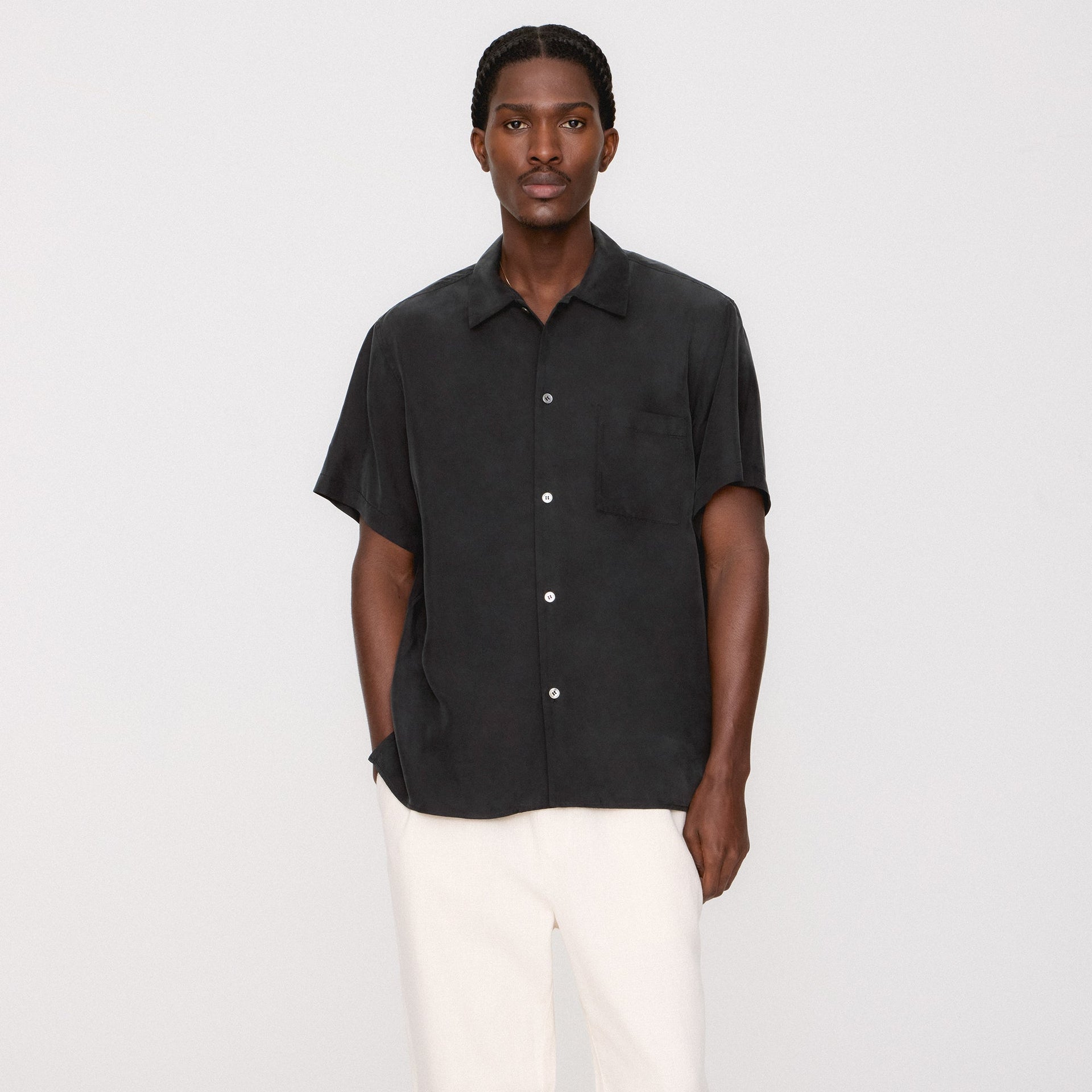 &Kin Silk Habotai Beckham Buttondown - Black PH
