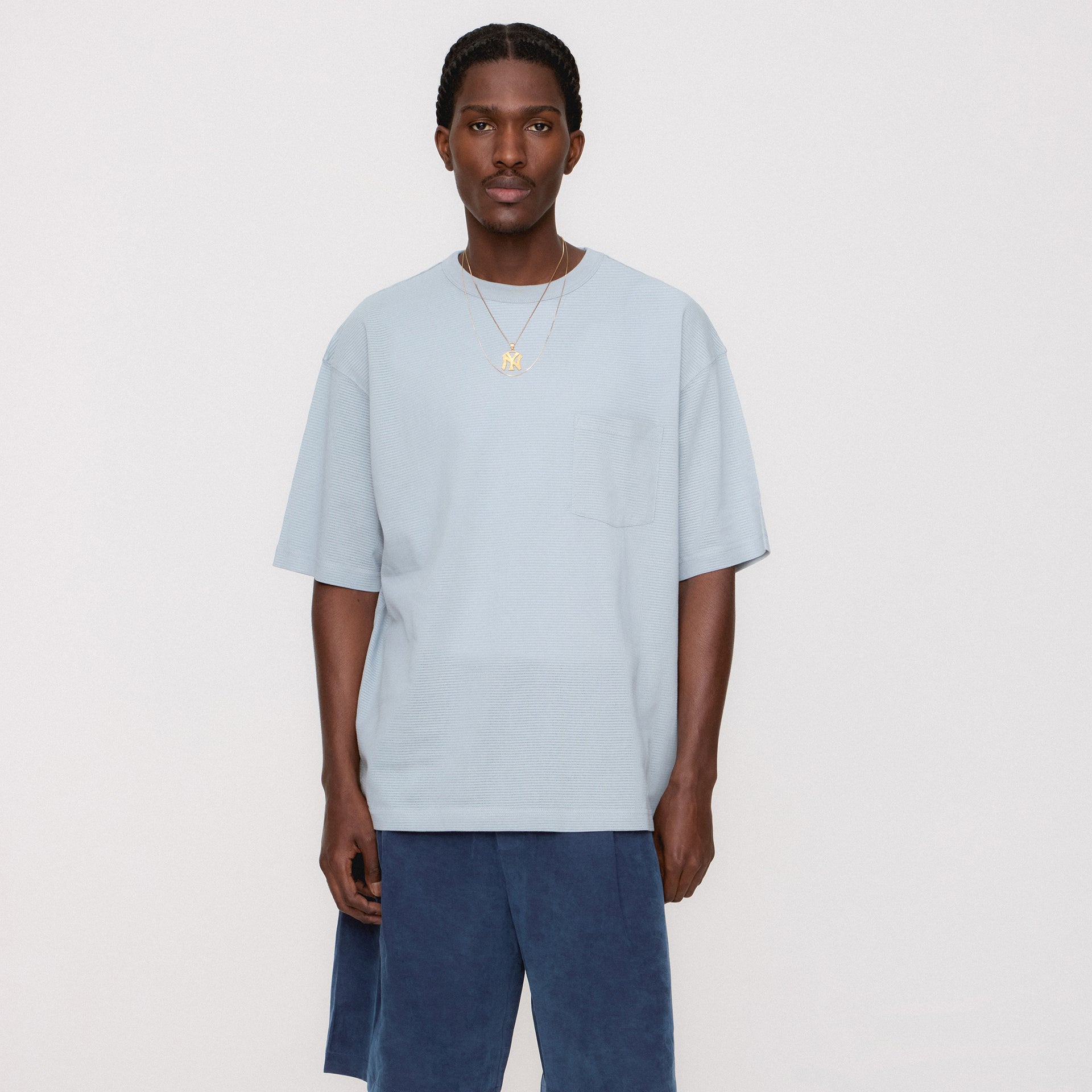 Kith Pointelle Mesh Leonard Pocket Tee - Light Indigo