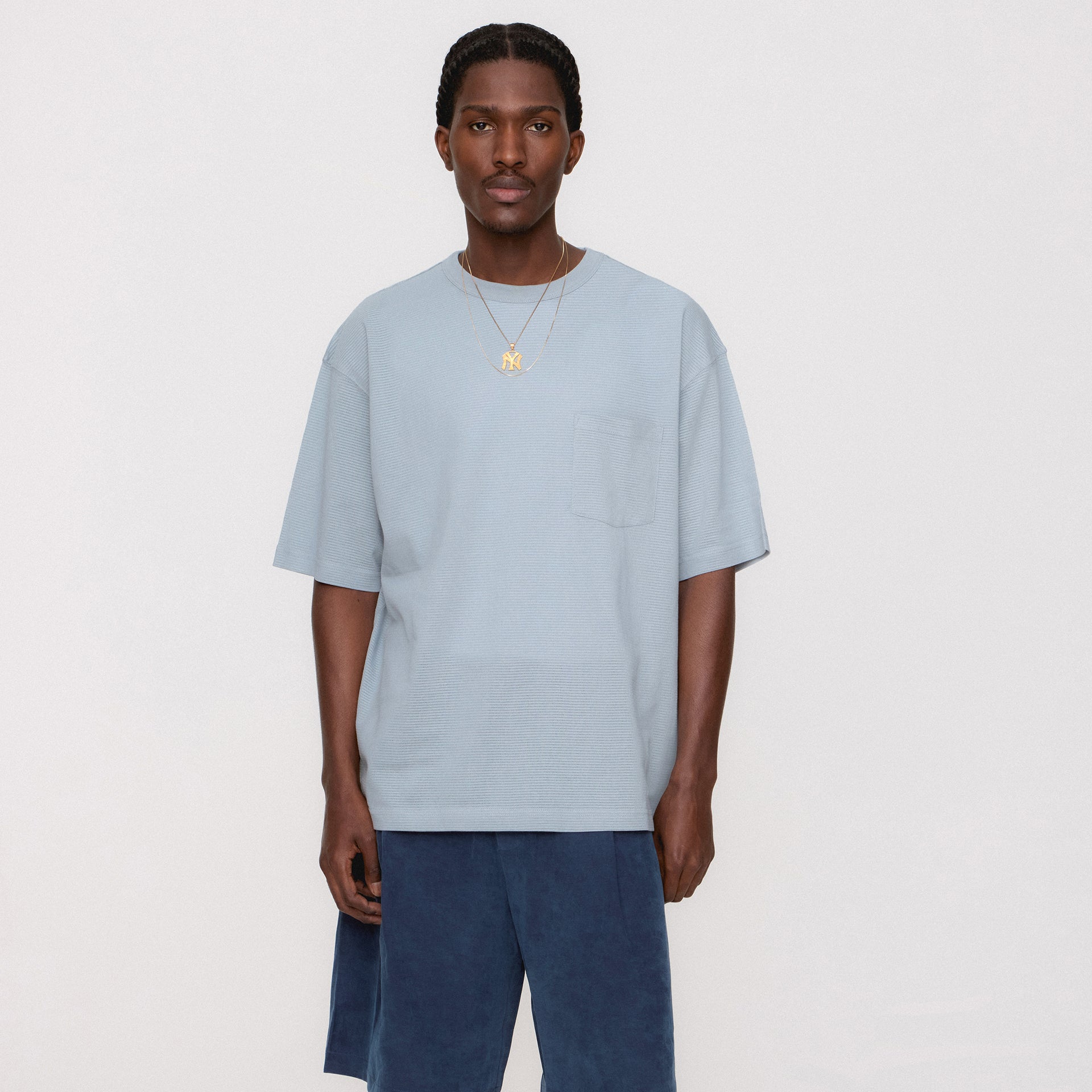 Kith Pointelle Mesh Leonard Pocket Tee - Light Indigo