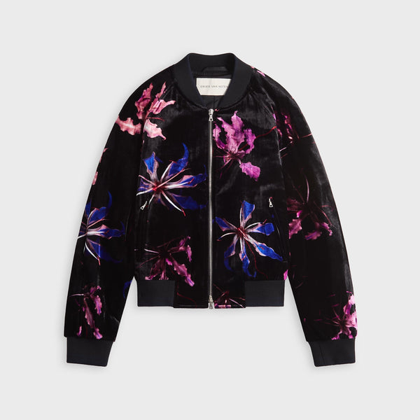Dries Van Noten Dragon Flower Print Viscose Silk Velvet Jacket