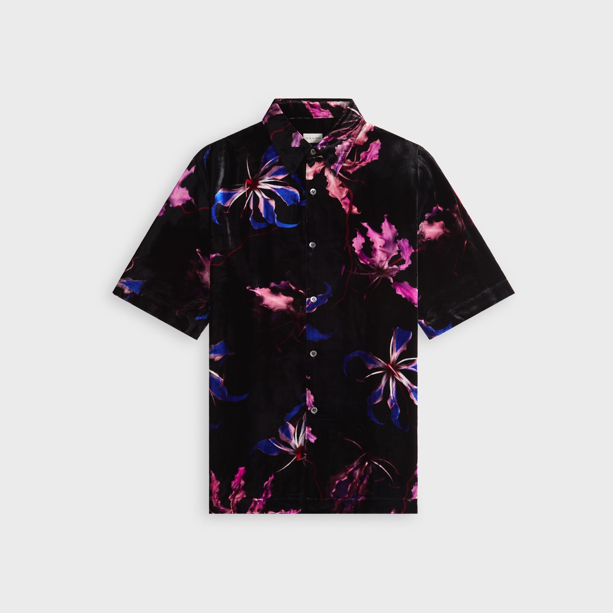Dries Van Noten Dragon Flower Print Viscose Silk Velvet Shirt