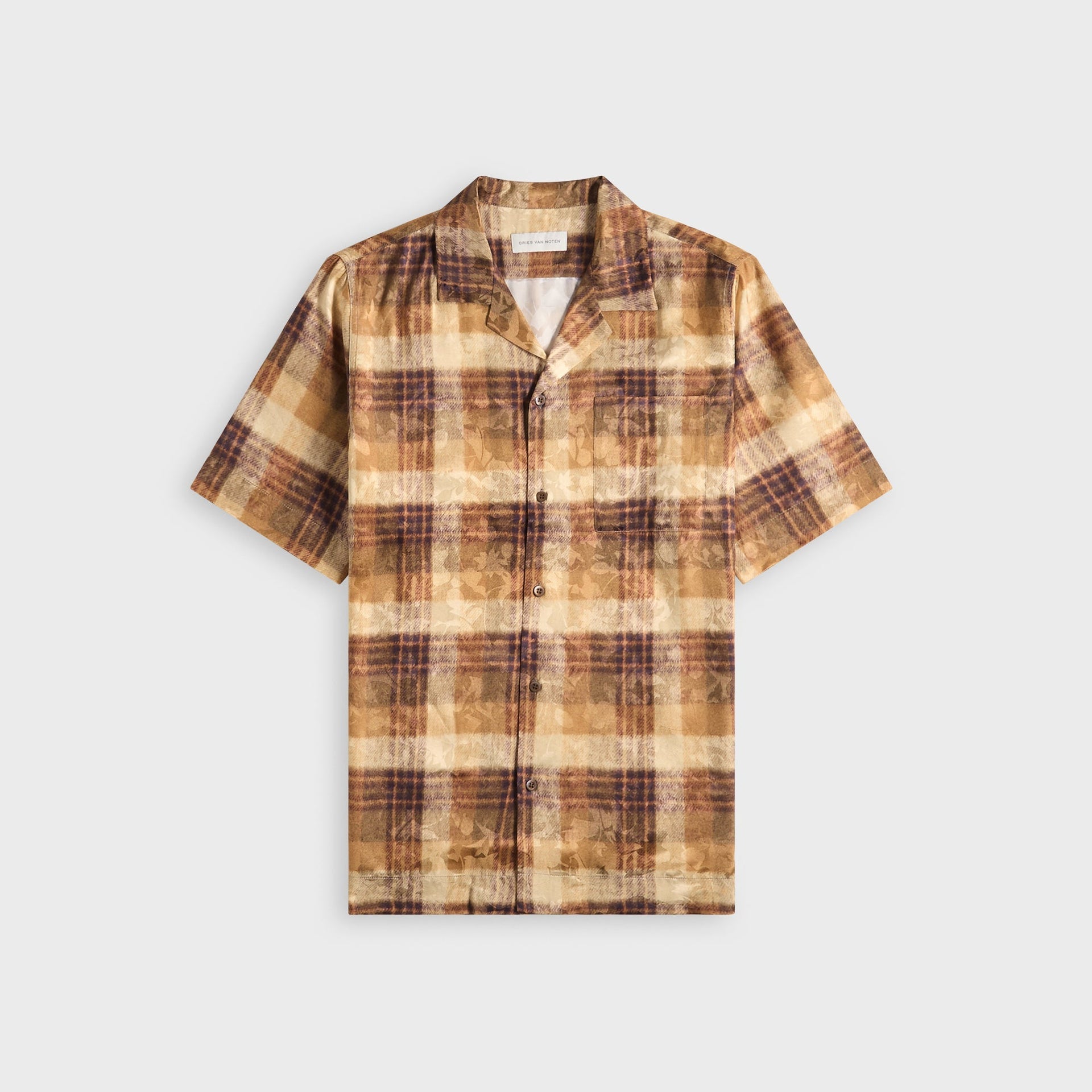 Dries Van Noten Check Print Viscose Jacquard Shirt - Tan