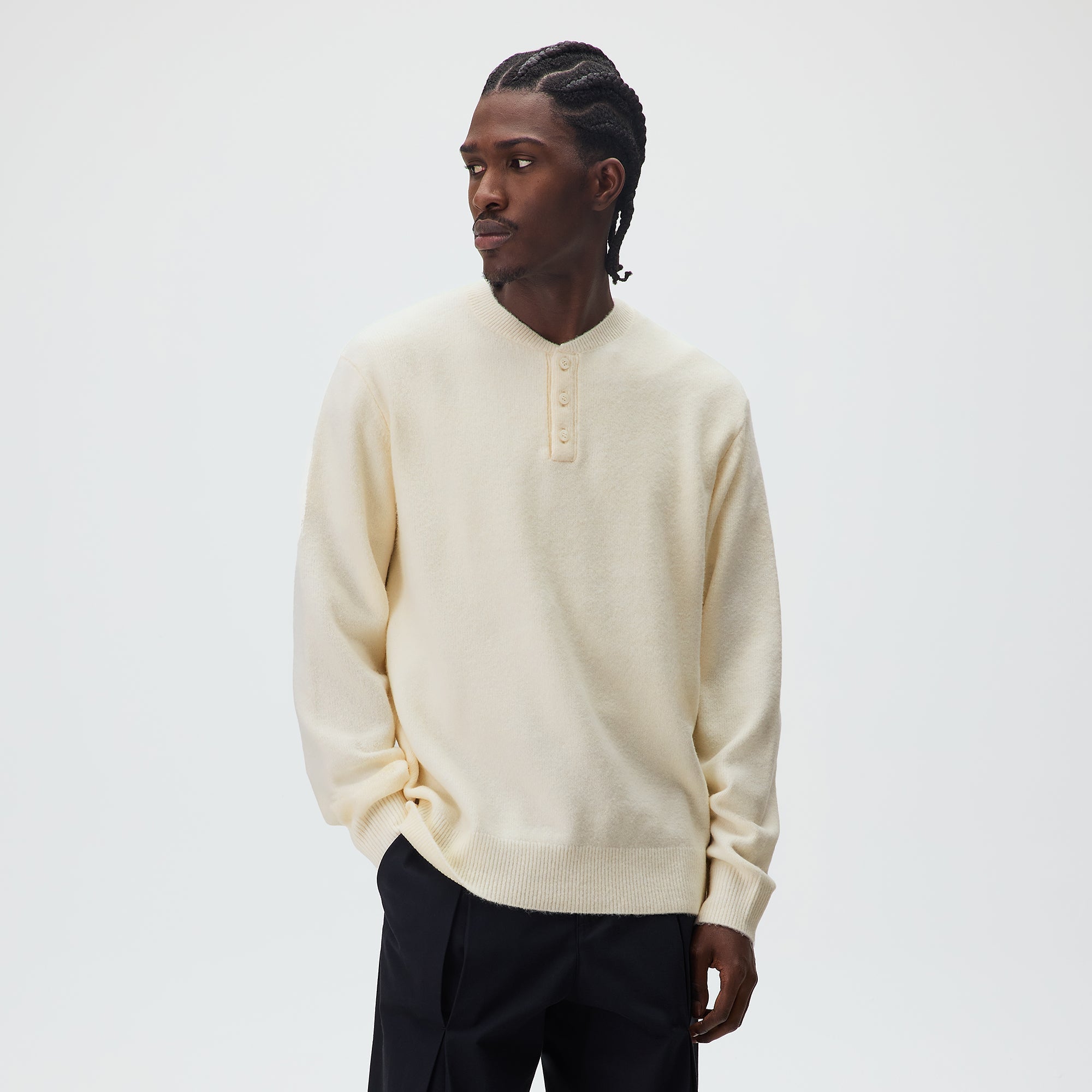 Kith Boucle Harmon Henley Sweater - Sandrift