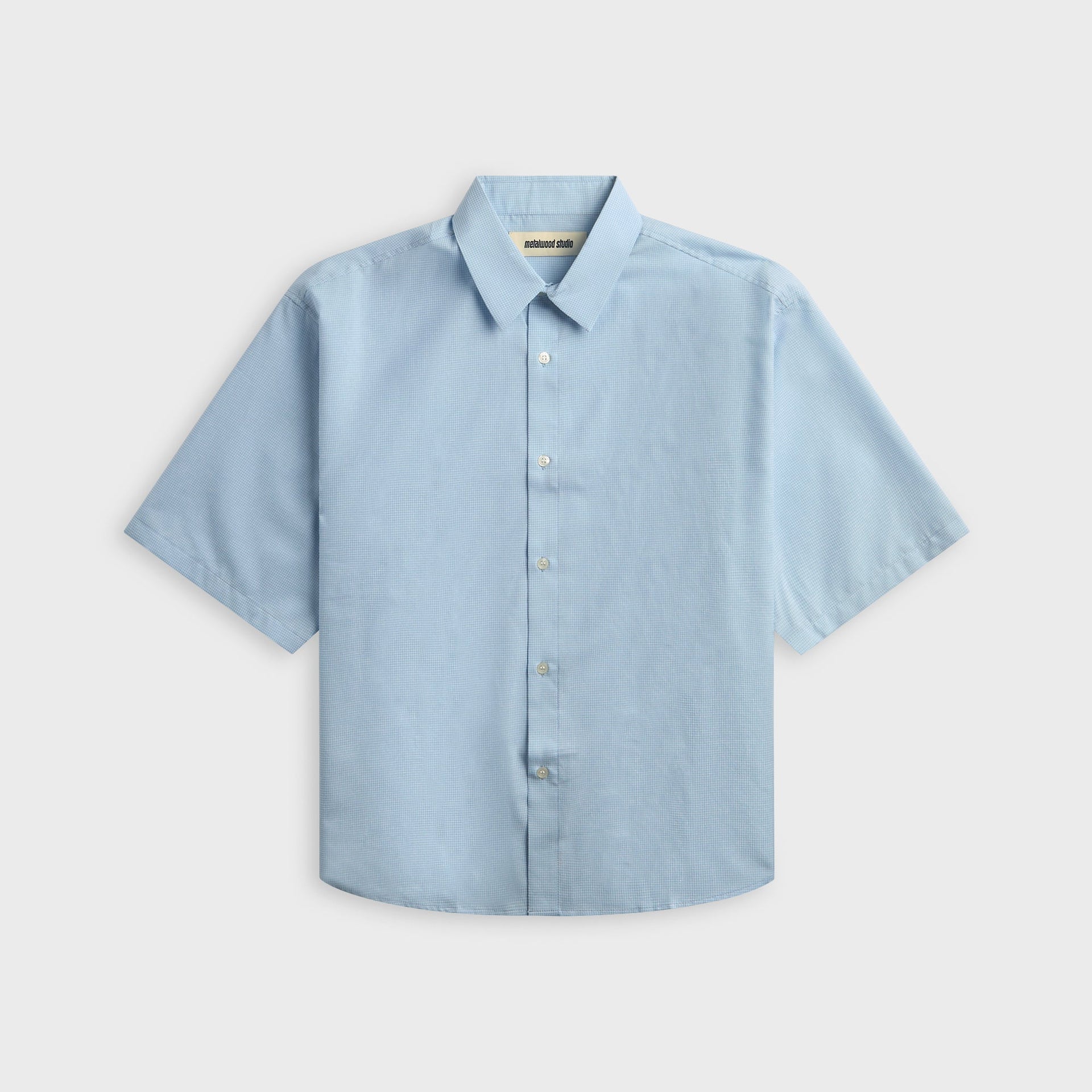 Metalwood Micro Grid Oversized Button Up Shirt - Sky