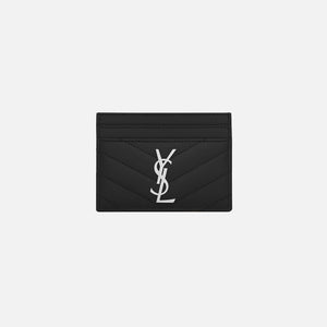 Saint Laurent YSL (172Y) Mono Card Holder with Silver Cassandre - Nero