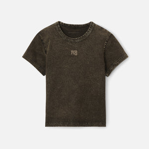 T by Alexander Wang Glitter Essential Jersey Shrunk Tee With Puff Logo - Army Green