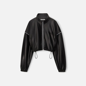 T by Alexander Wang Cropped Track Jacket biker with Stacked Wang Puff Logo - Black