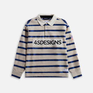 4S Designs Rugby Polo Embroidered - Khaki / Navy Stripe