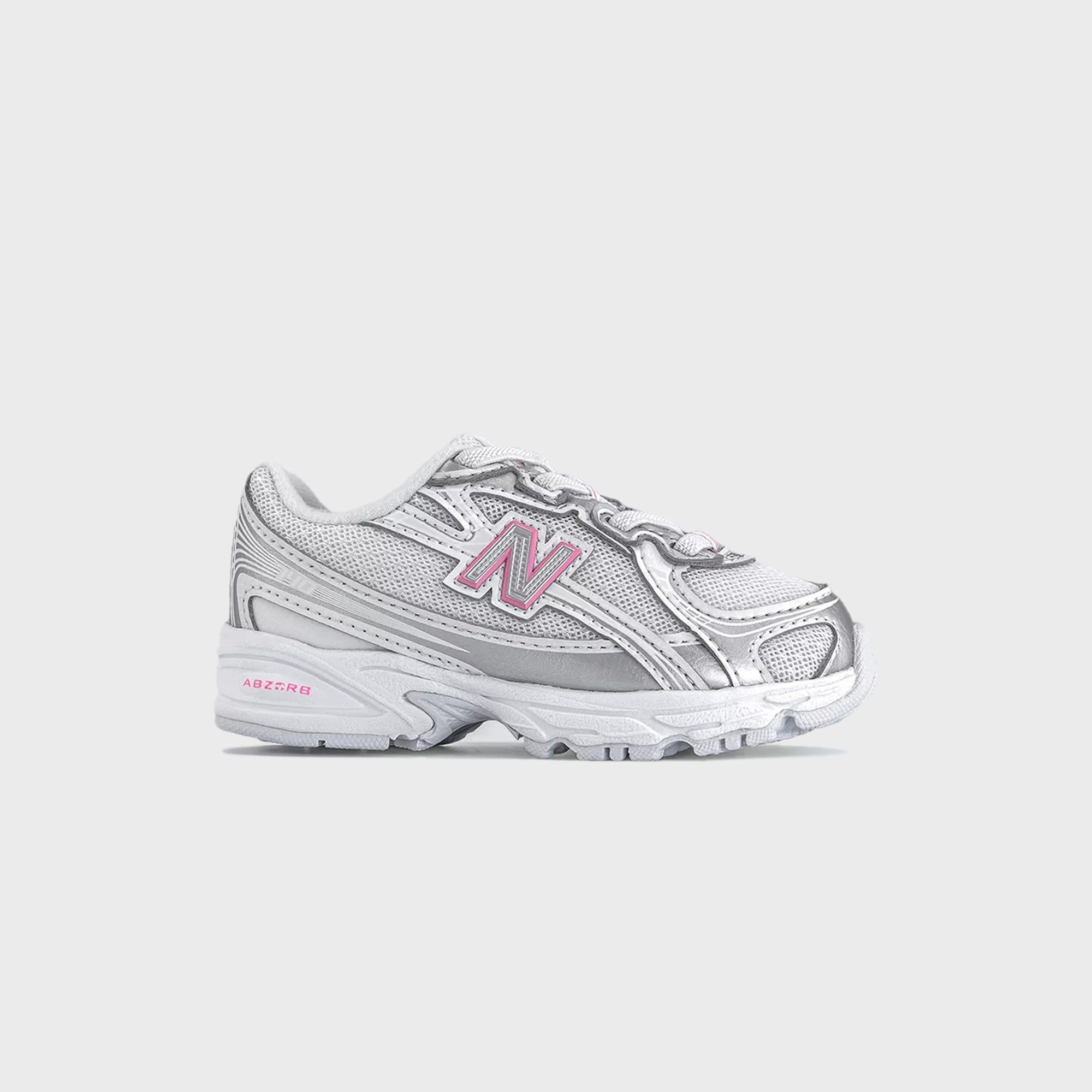 New Balance TD 740 Bungee Lace - Silver Metallic / Signal Pink – Kith