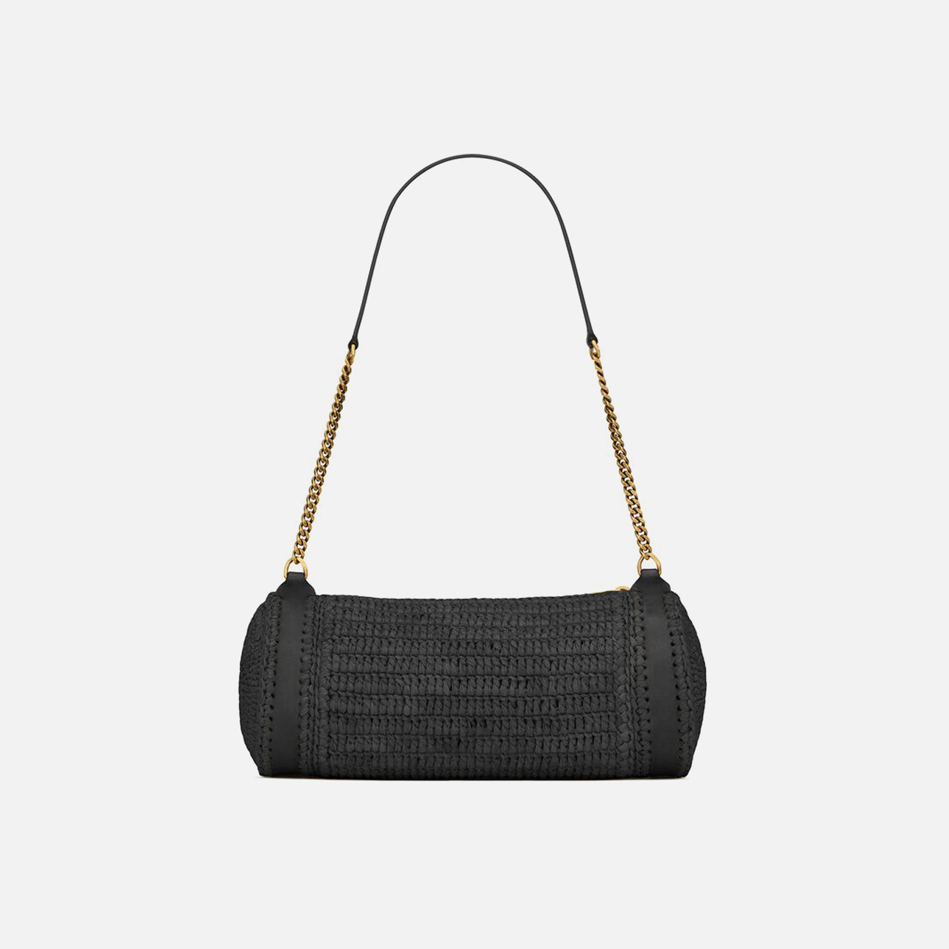 Saint Laurent YSL Cylinder Raffia Bag - Nero