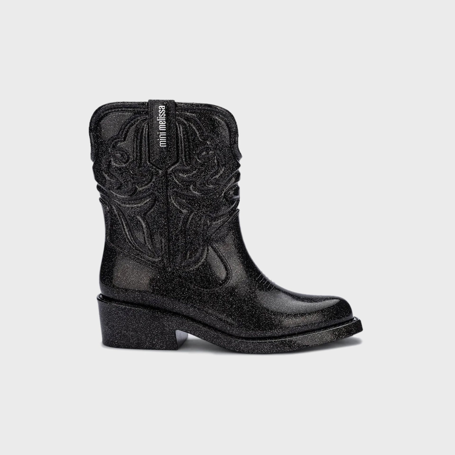 Melissa Mini Texas Boot - Black Silver Glitter