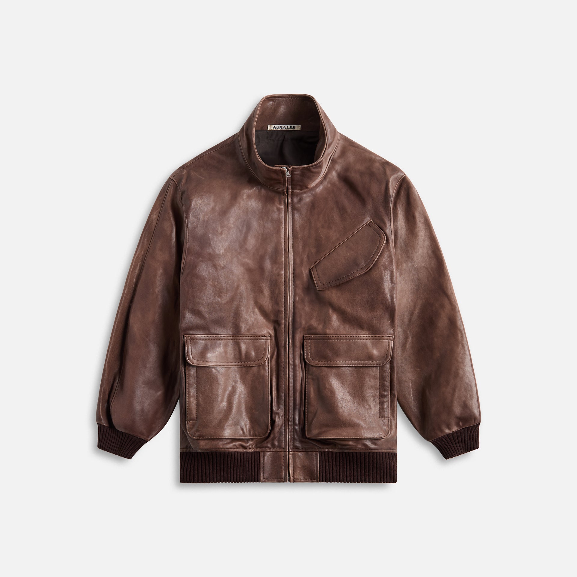 Auralee Heavy Lamb Leather Zip Blouson - Dark Brown