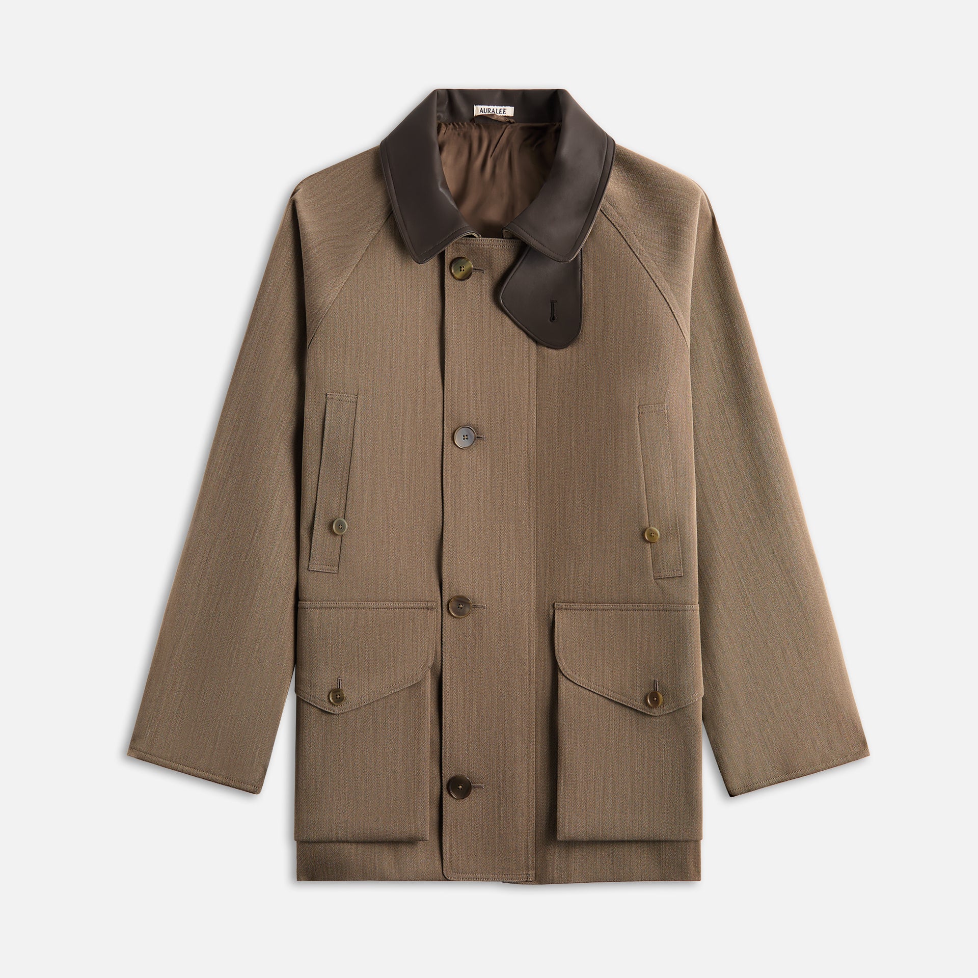 Auralee Wool Cavarly Twill Laminate Hunting Blouson - Olive Brown