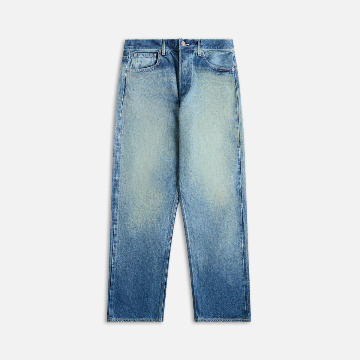 Auralee Selvedge Faded Heavy Denim Wide Pants - Faded Indigo 