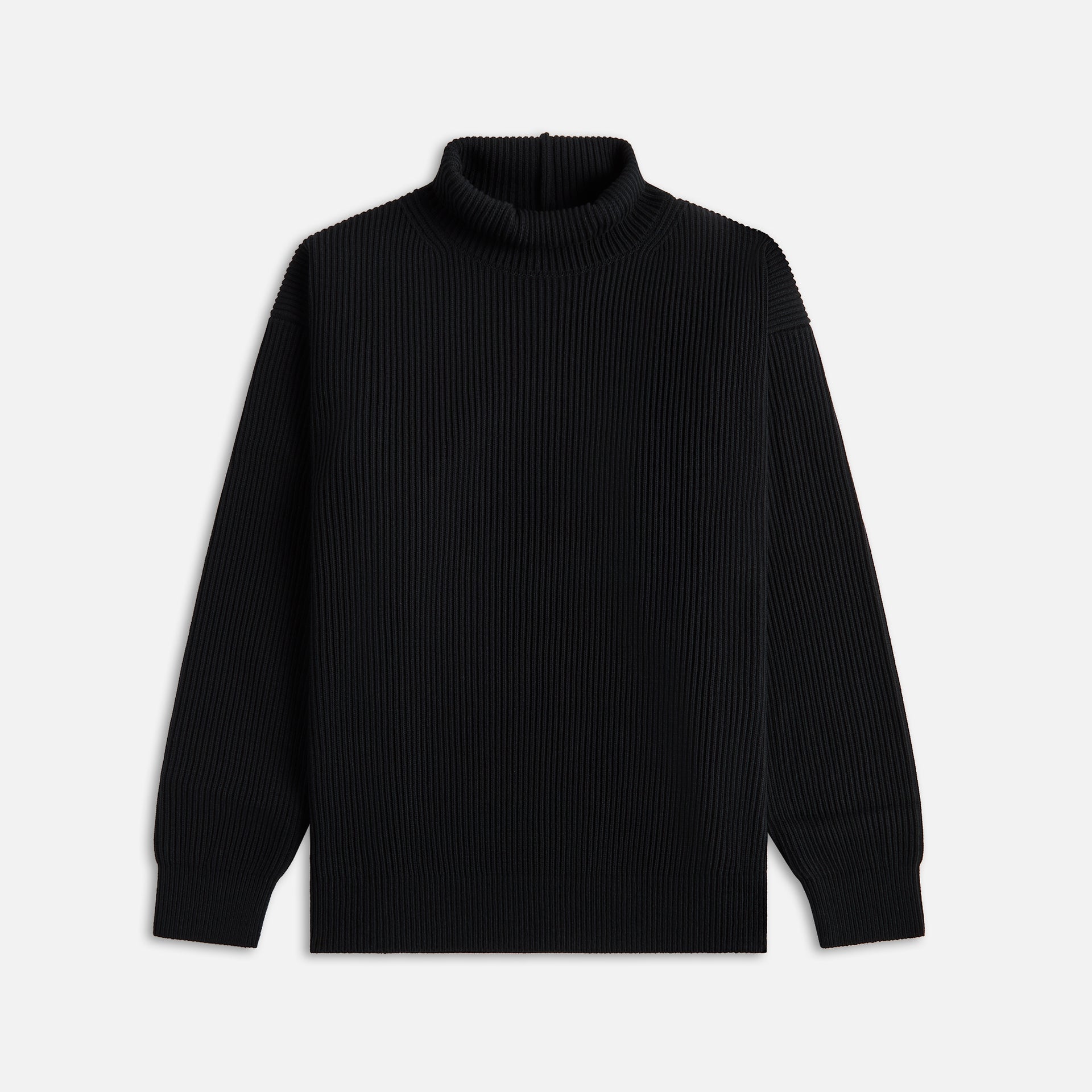 Auralee Super Fine Wool Rib Knit Turtleneck - Black