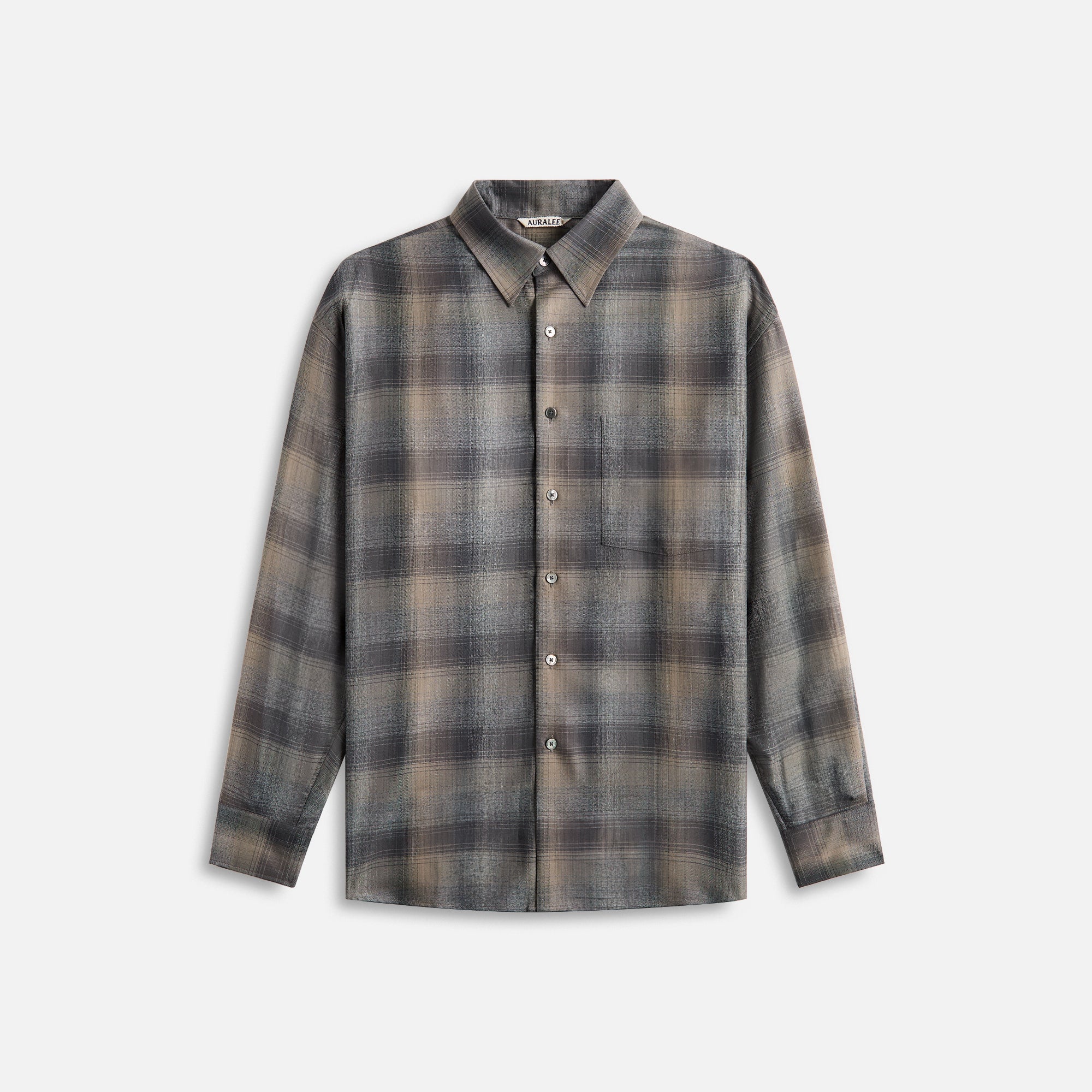 Auralee Super Light Wool Check Shirt Charcoal - Gray Check – Kith