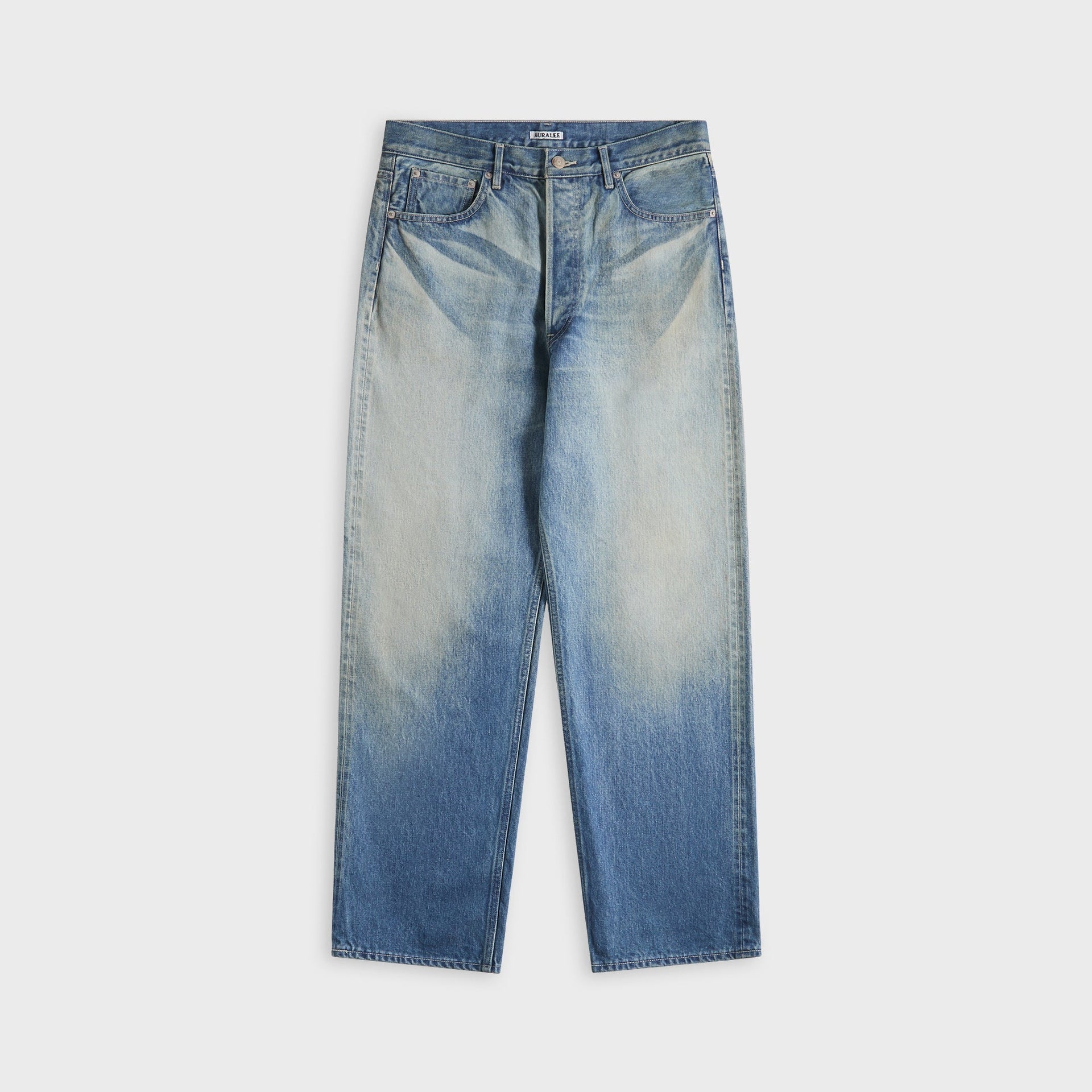Auralee Selvedge Faded Heavy Denim Wide Pants - Faded Indigo