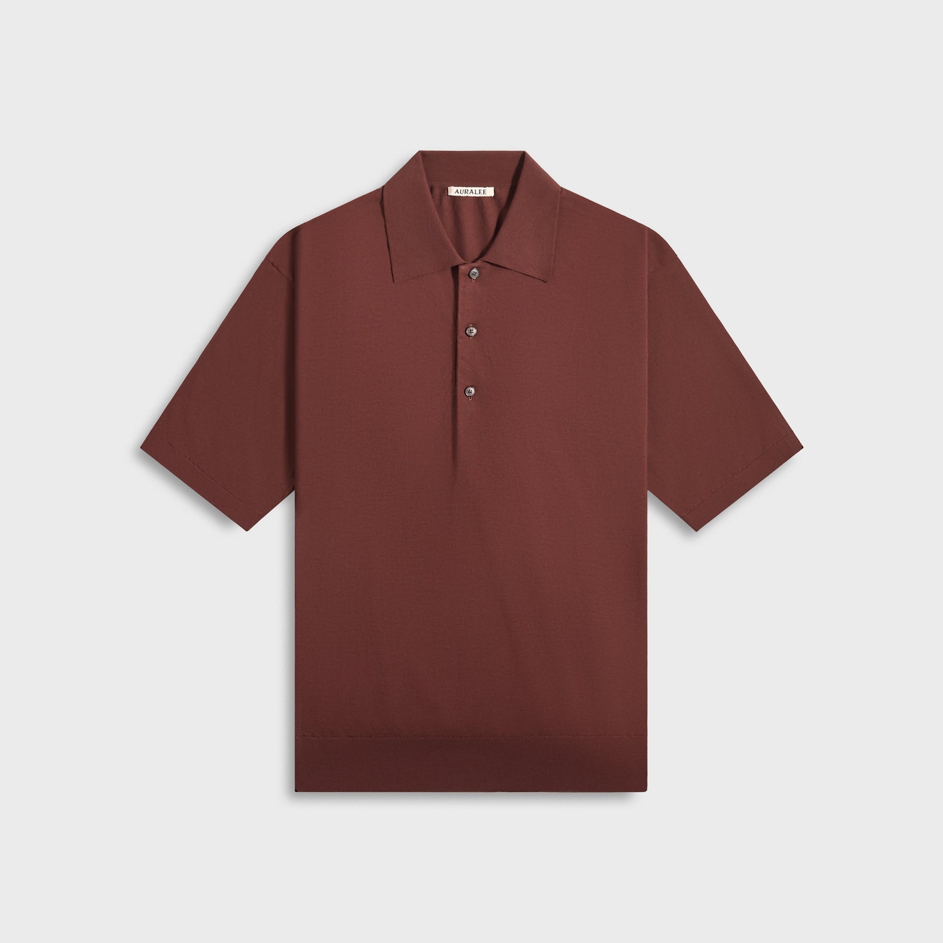 Auralee Super High Gauge Cotton Knit Polo in Brown