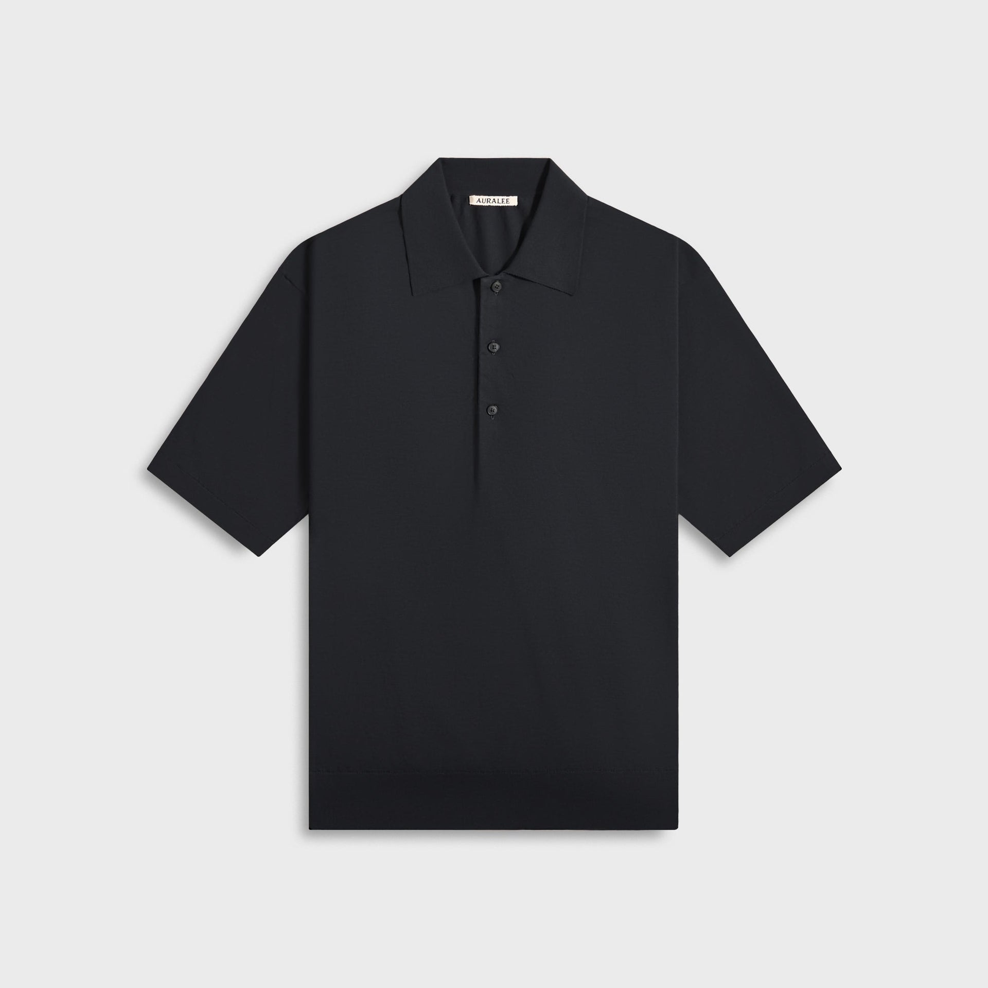 Auralee Super High Gauge Cotton Knit Polo in Dark Navy