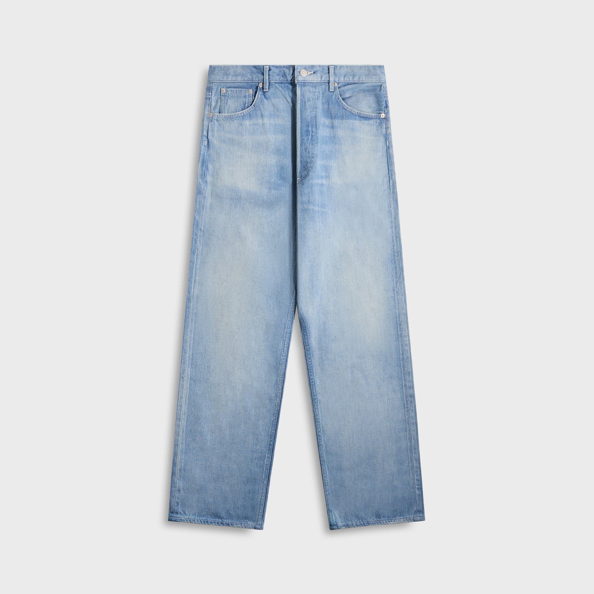 Auralee Selvedge Faded Light Denim Wide Pants in Light Indigo