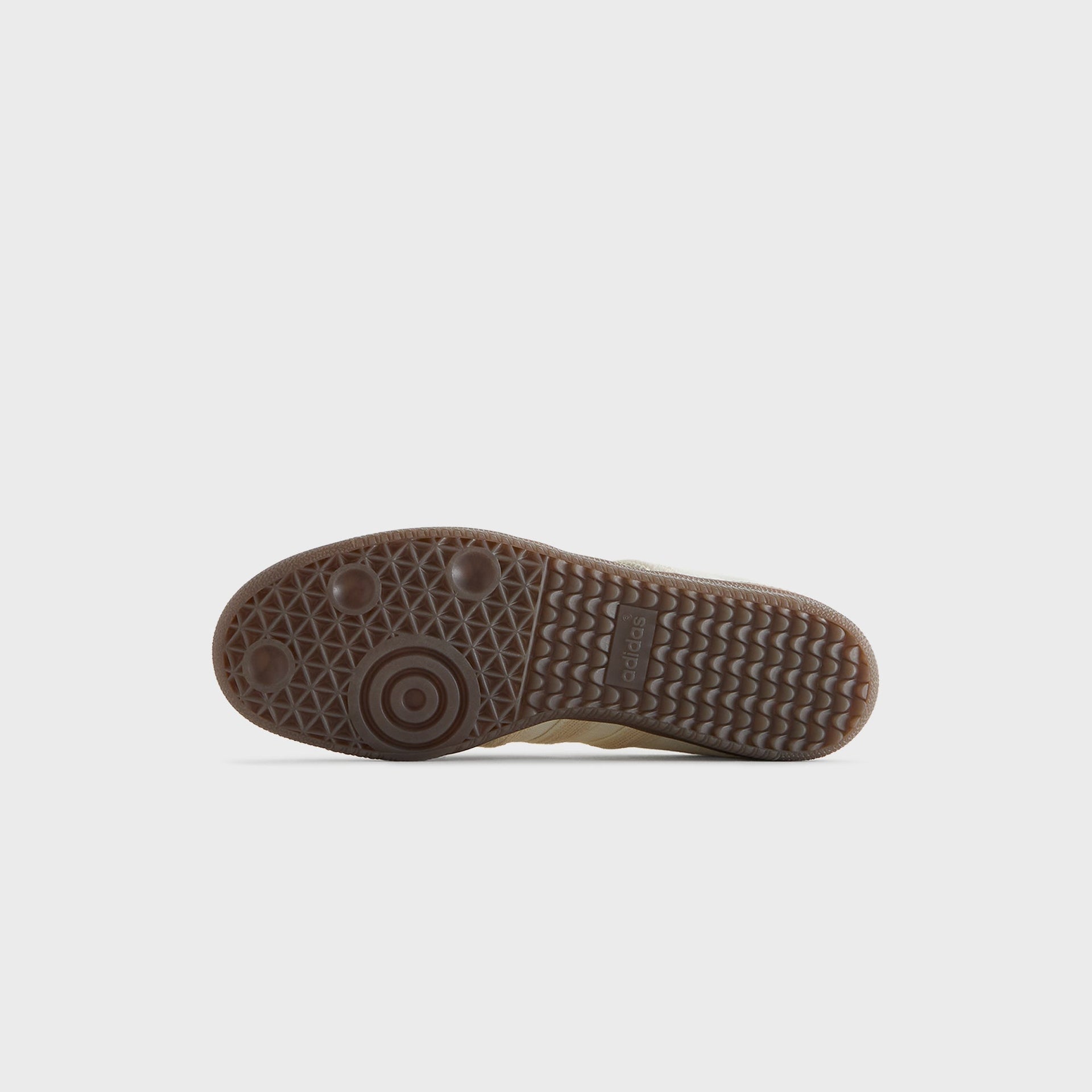 Kith for adidas Originals Samba sneaker in Denim/White, bottom view of the gum rubber outsole with adidas tread pattern