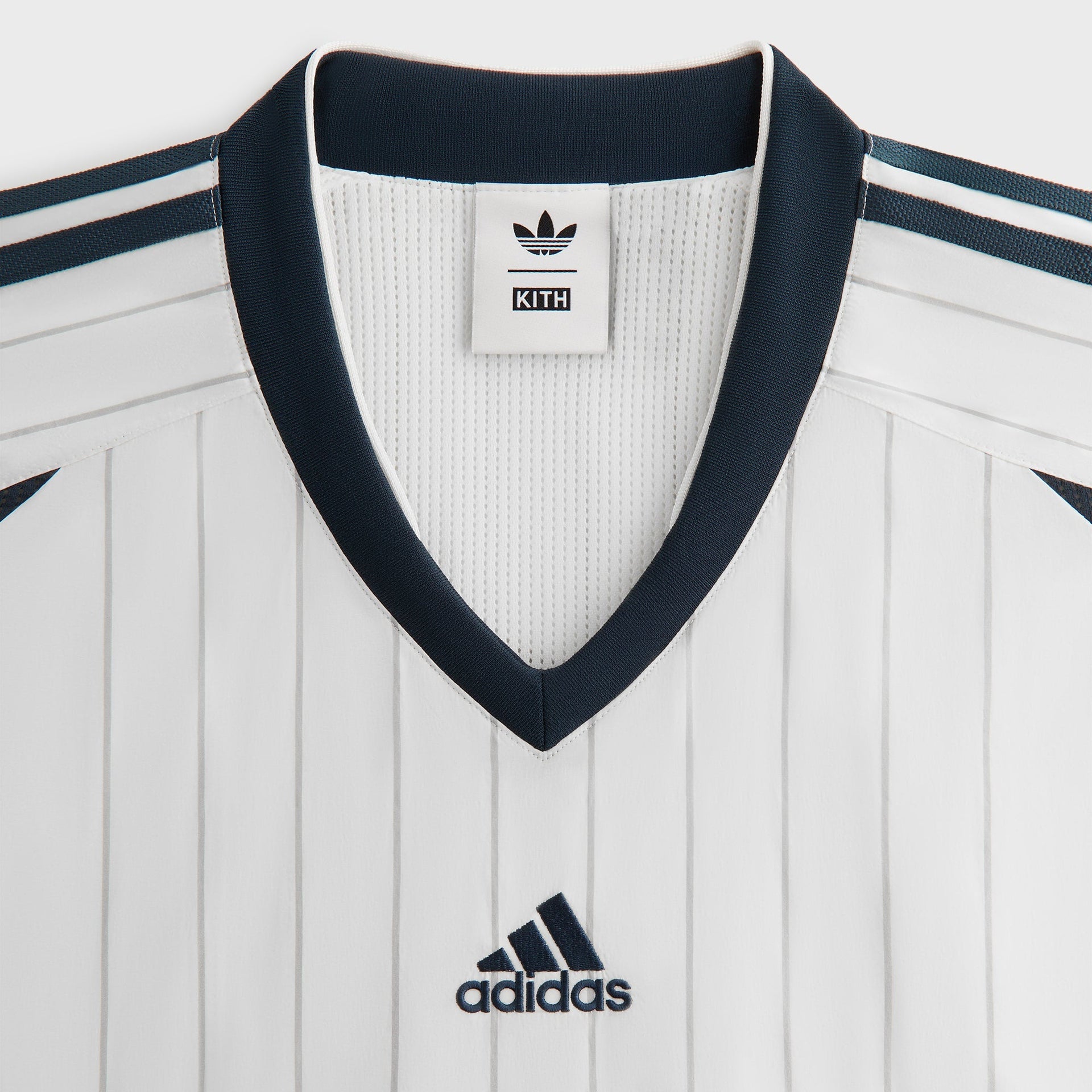 Kith for adidas Football Pinstripe Long Sleeve V-Neck - White - PH