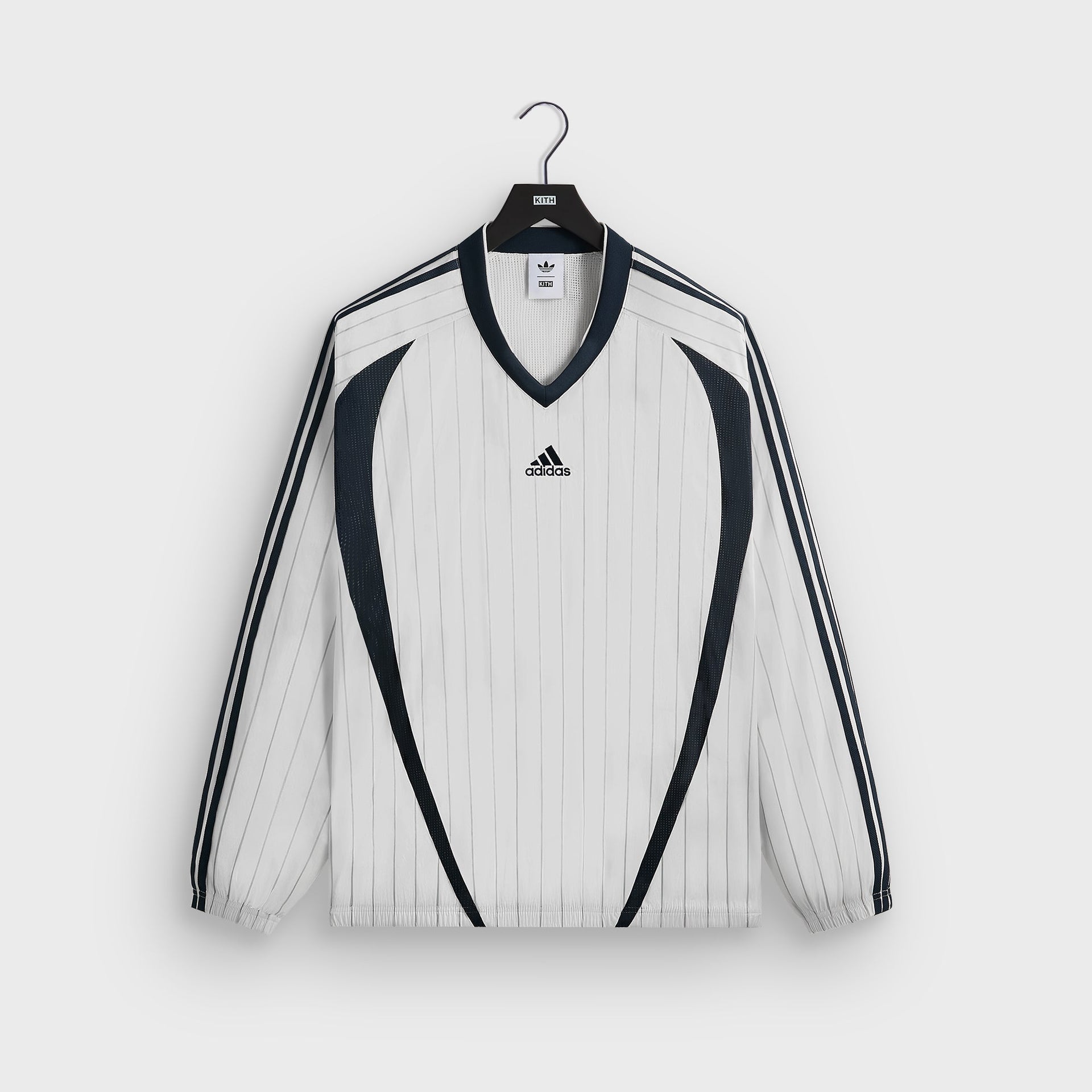 Kith for adidas Football Pinstripe Long Sleeve V-Neck - White - PH