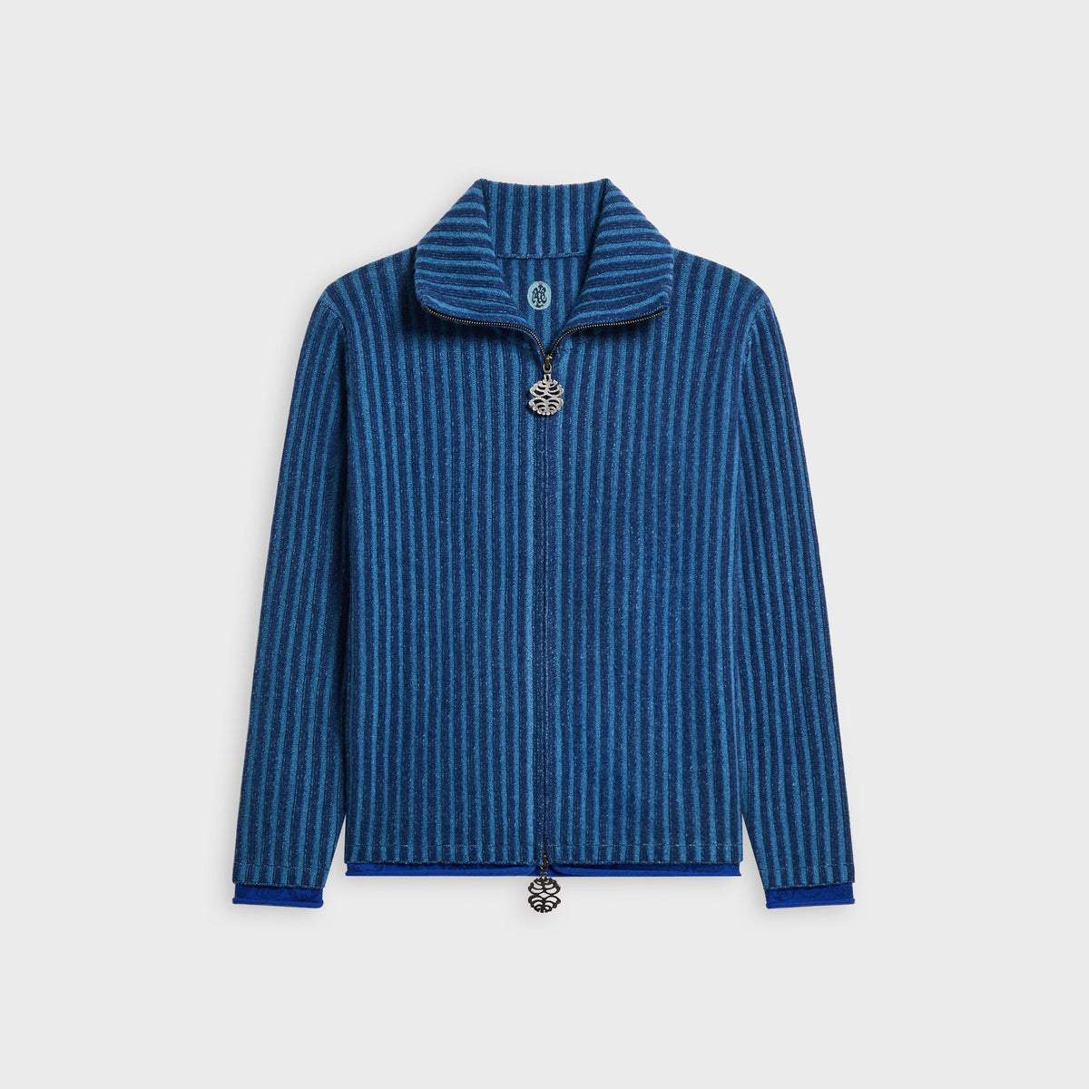 Adrian Cashmere Ribbed Zip Sweater - Navy