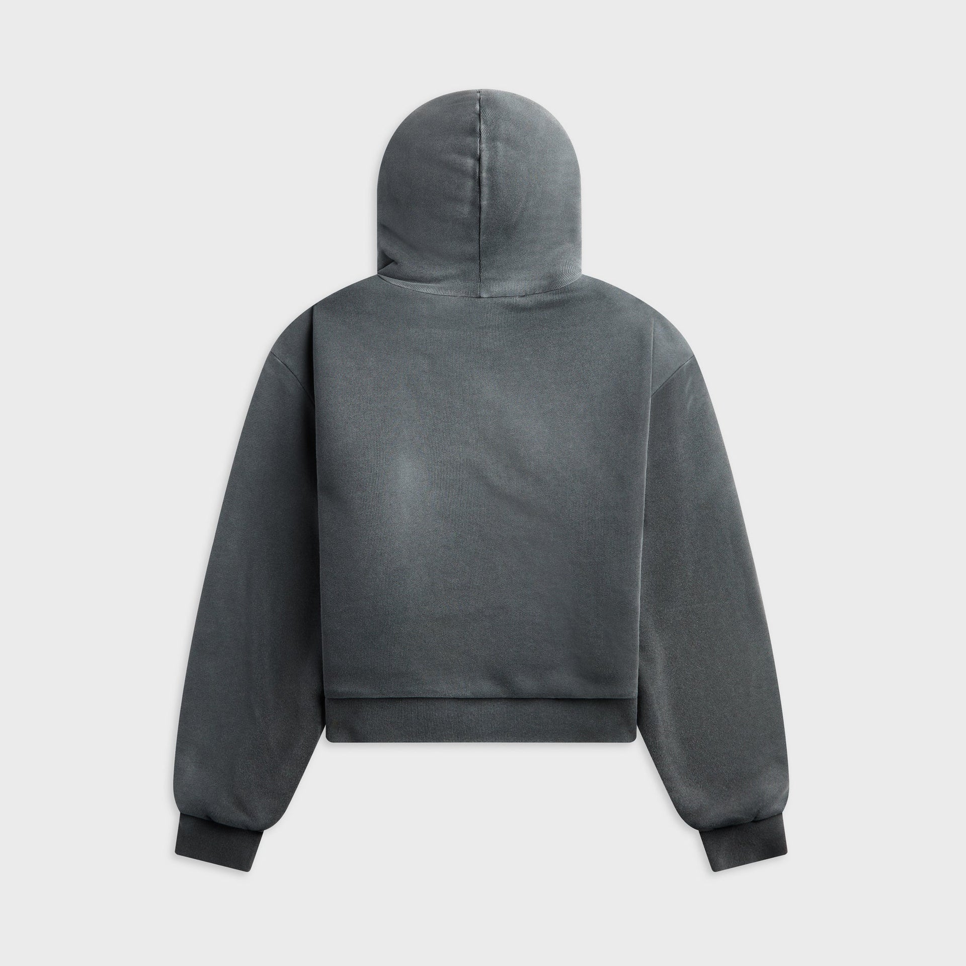 Acne Studios faded black zip hoodie, back view, flat lay