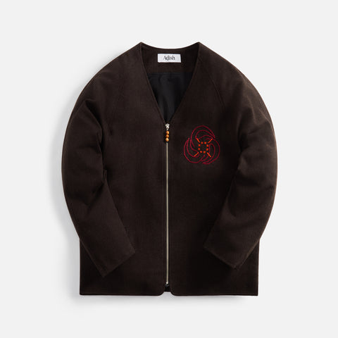 Adish Raglan Quors Wool Liner Sweater - Dark Brown