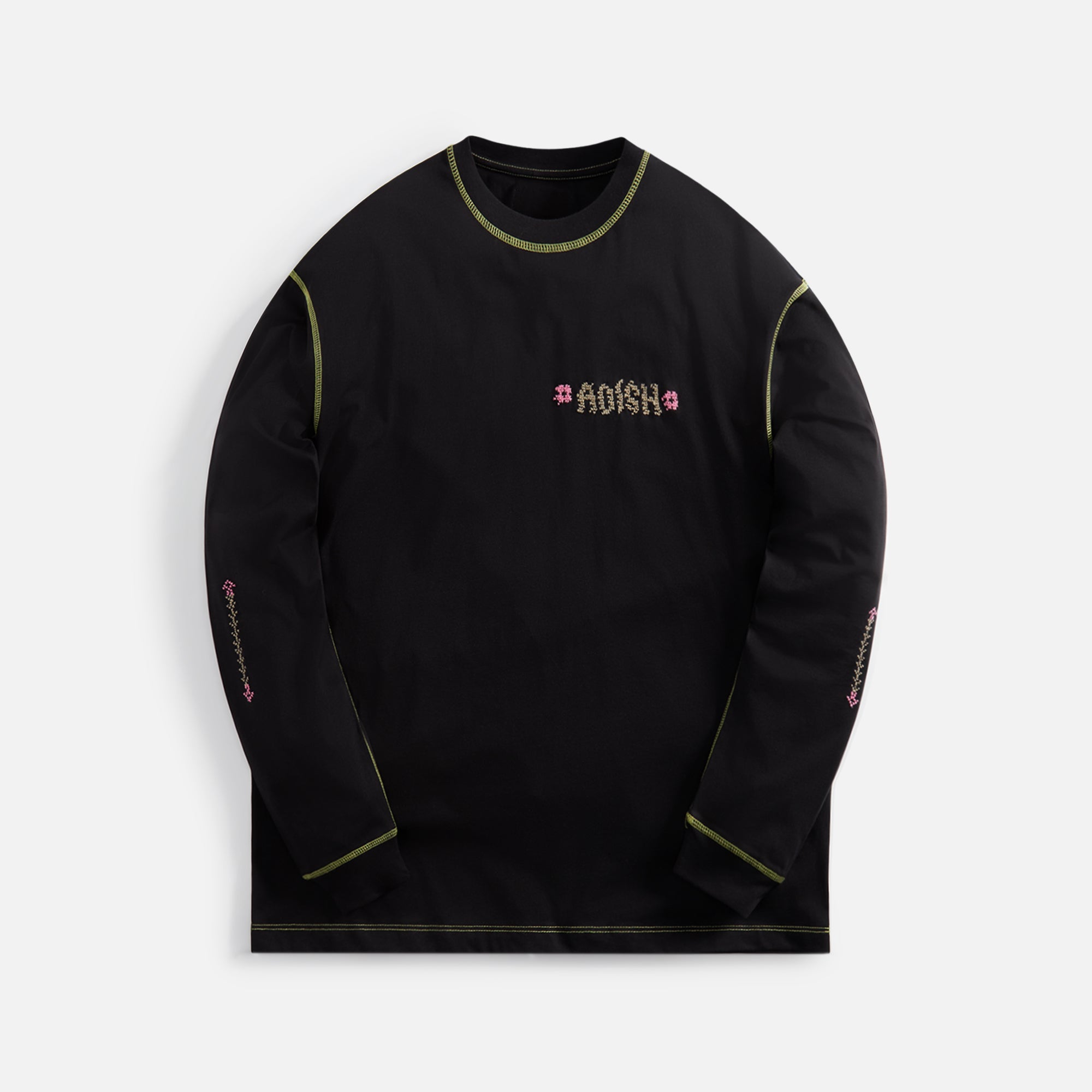 Adish Tatreez Logo Contrast Stitched Long Sleeve Tee - Black – Kith