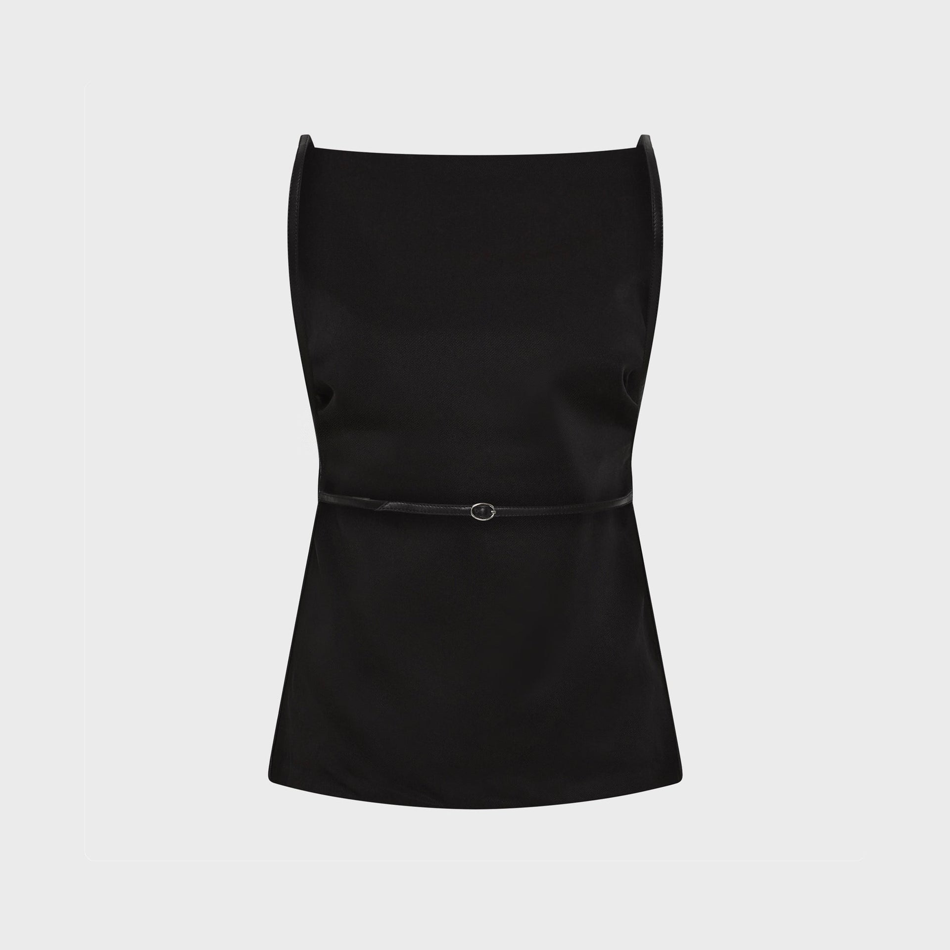 St.Agni Leather Square Neck Top - Black