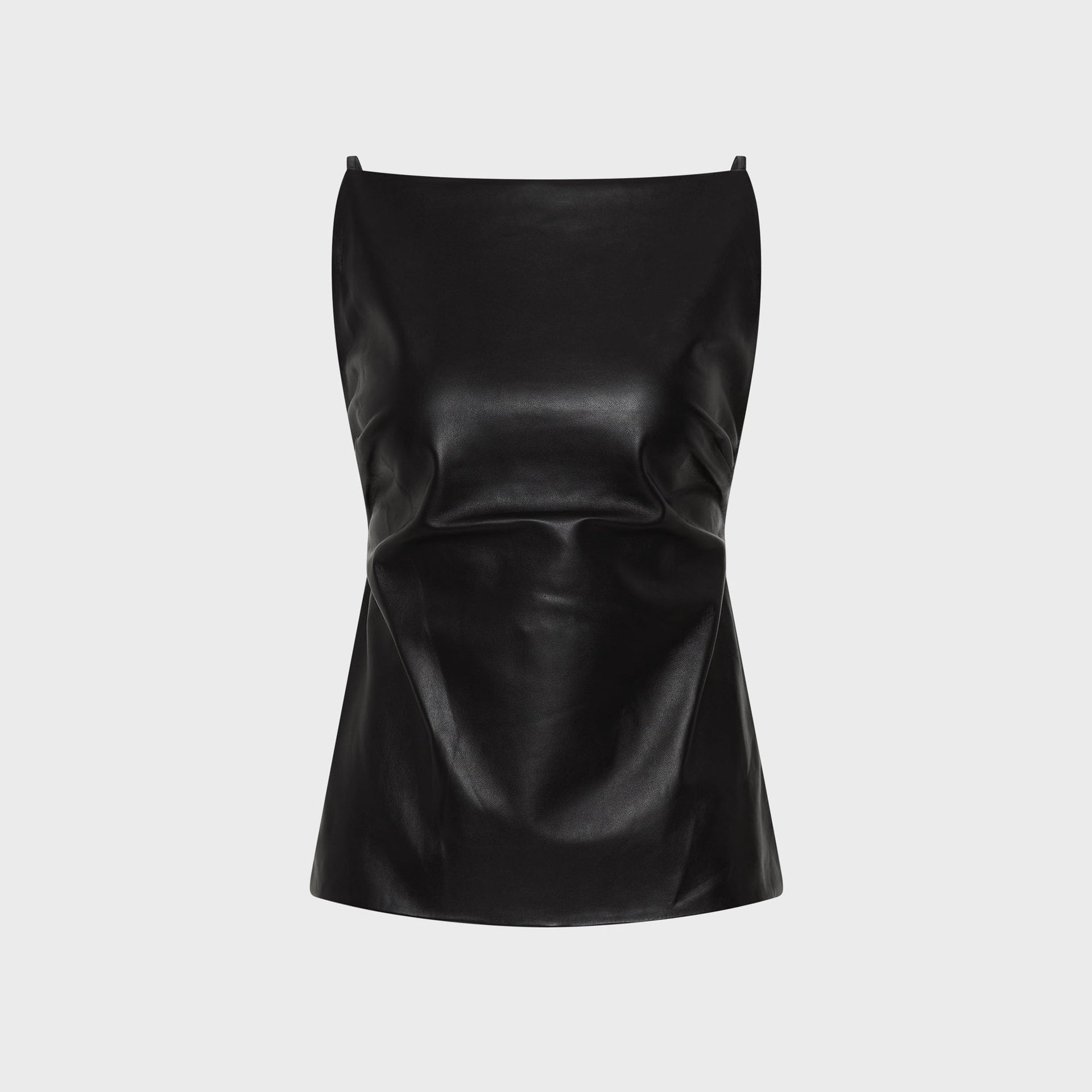 St.Agni Leather Square Neck Top - Black