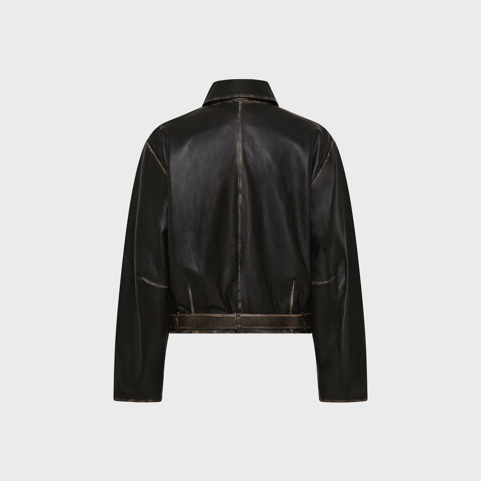St.Agni Brushed Leather Belted Jacket - Black