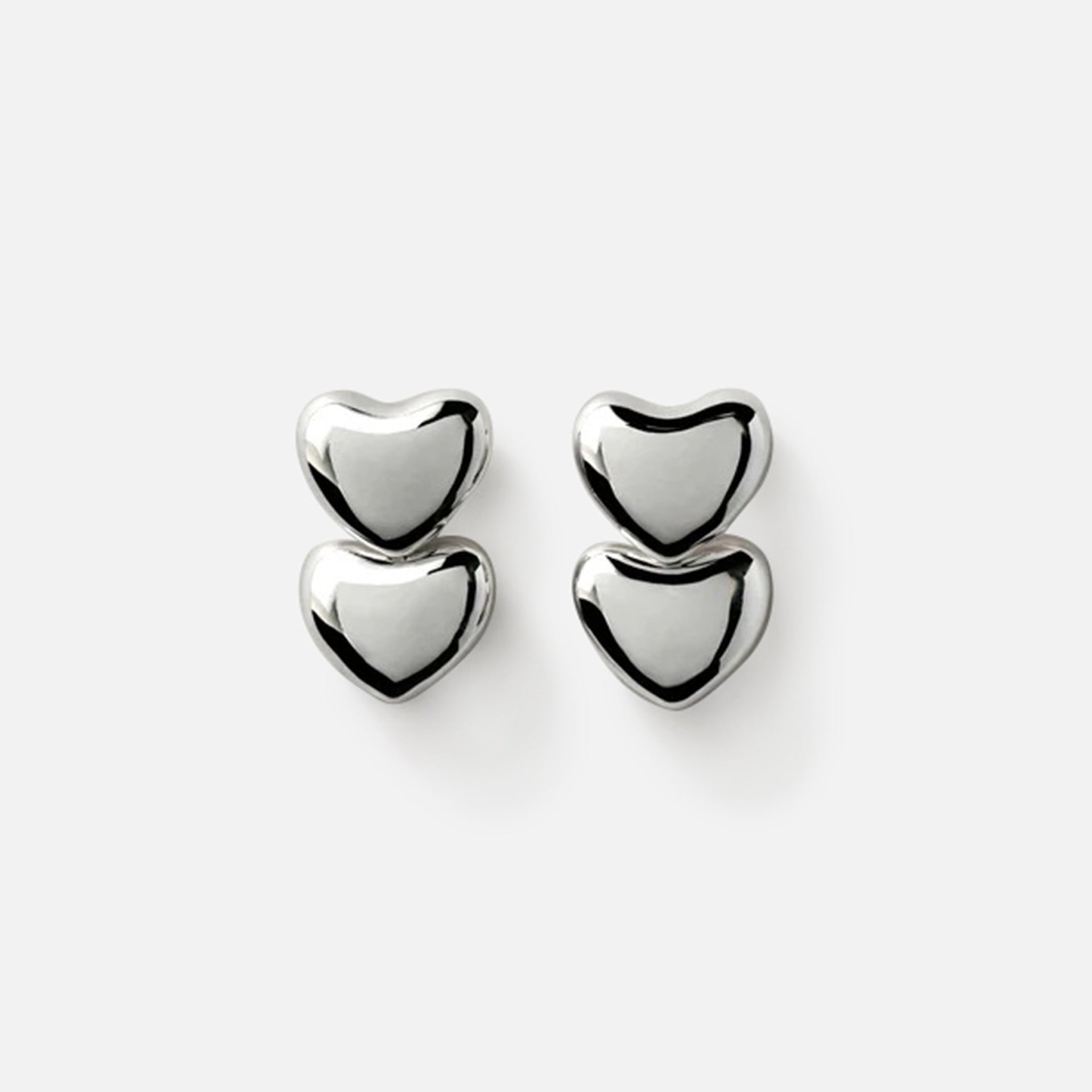Annika Inez Dual Voluptuous Heart Earrings - Silver