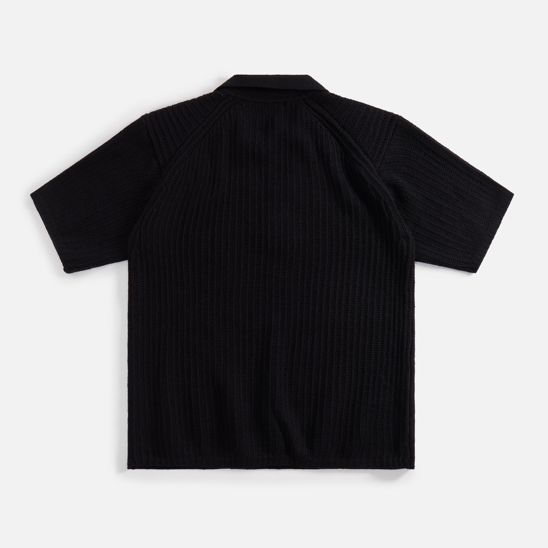 Auralee Brushed Cotton Wool Rib Knit Skipper Polo - Black