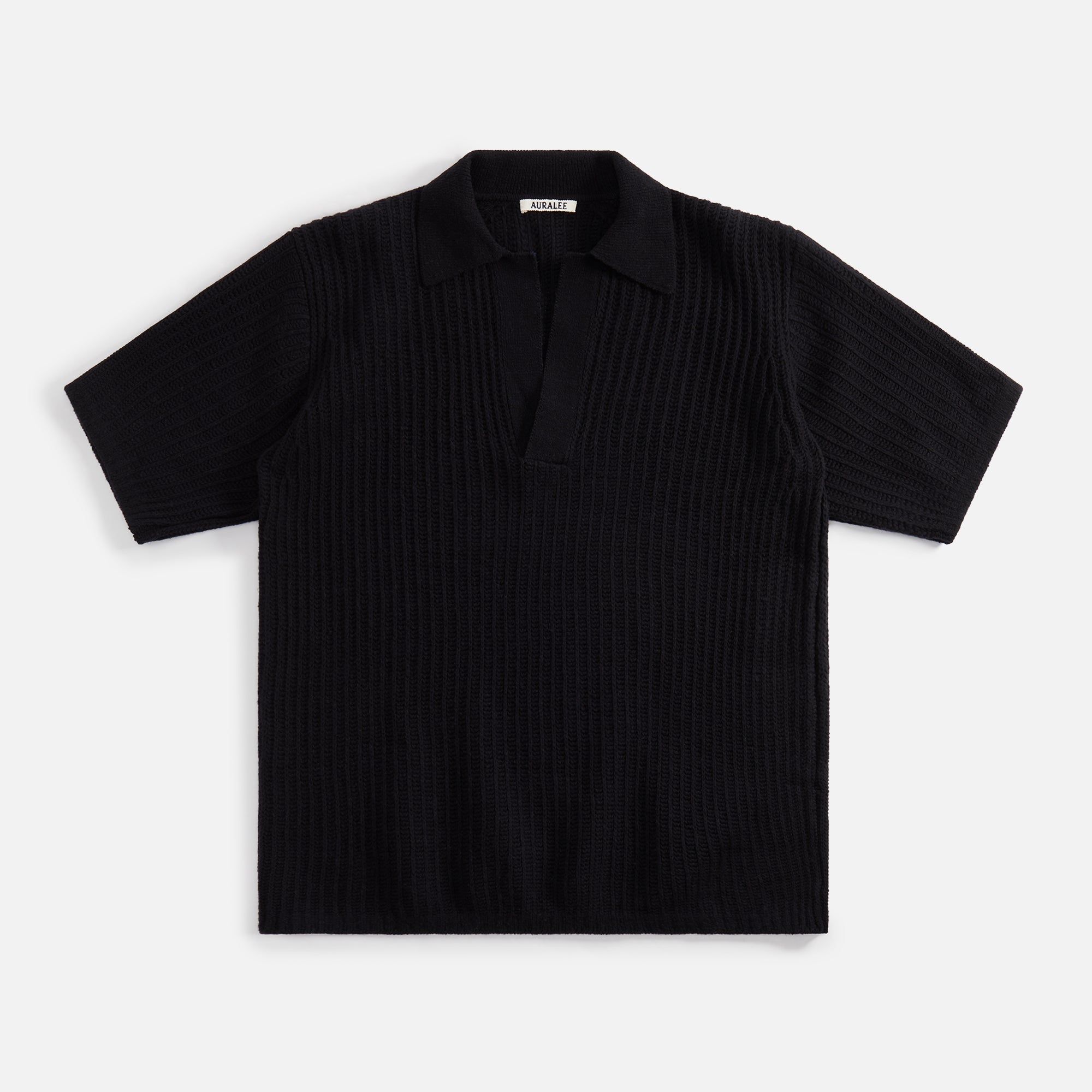 Auralee Brushed Cotton Wool Rib Knit Skipper Polo - Black – Kith