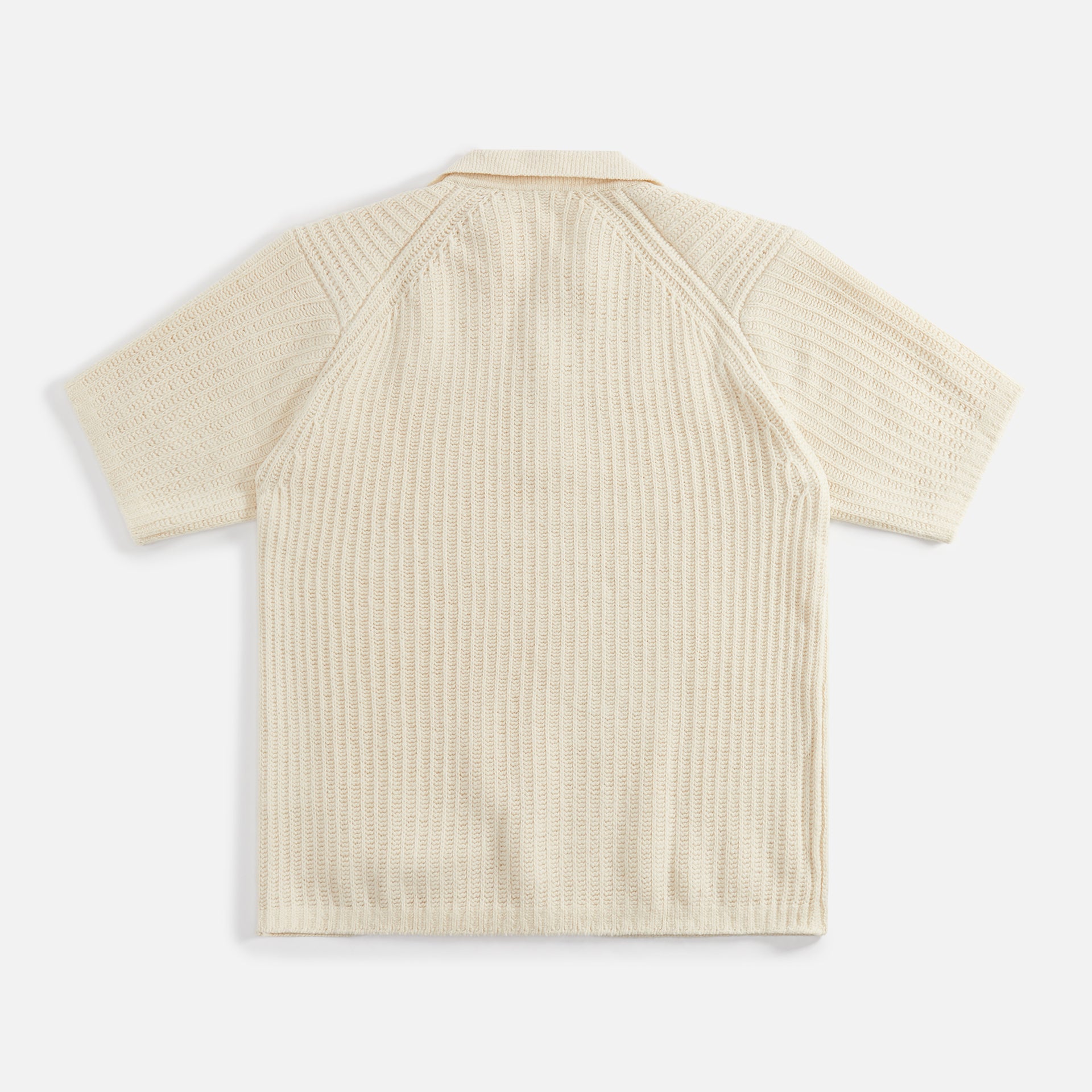 Auralee Brushed Cotton Wool Rib Knit Skipper Polo - White