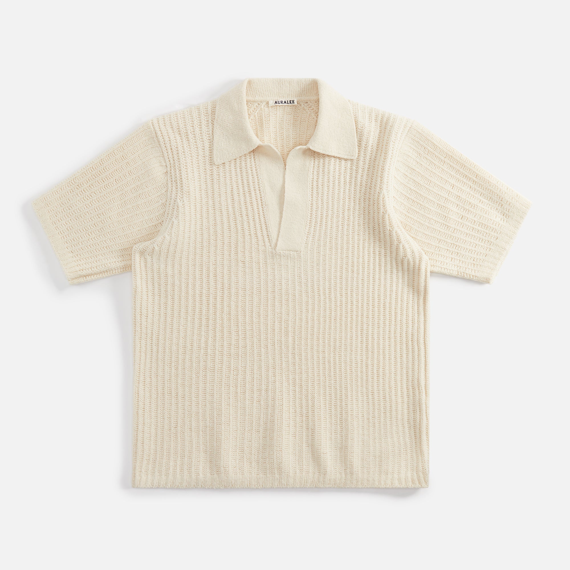 Auralee Brushed Cotton Wool Rib Knit Skipper Polo - White – Kith