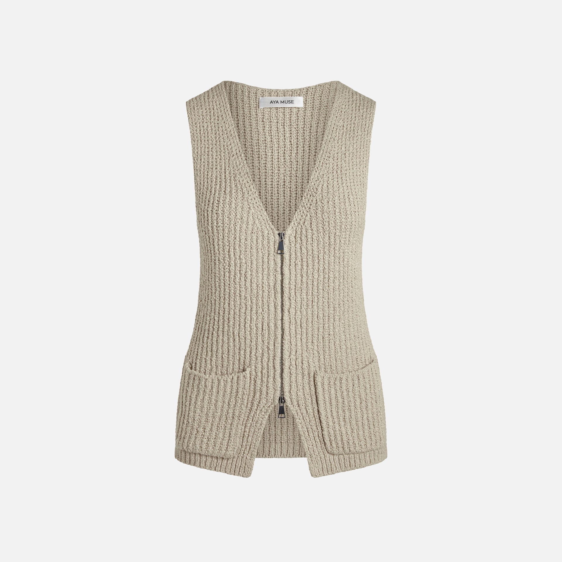 Aya Muse Cae Knit Cotton Vest - Beige