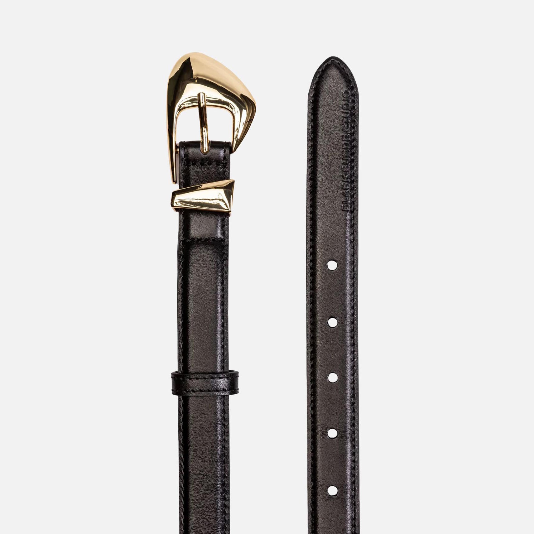 Black Suede Studio Slim Arrow Leather Belt - Black