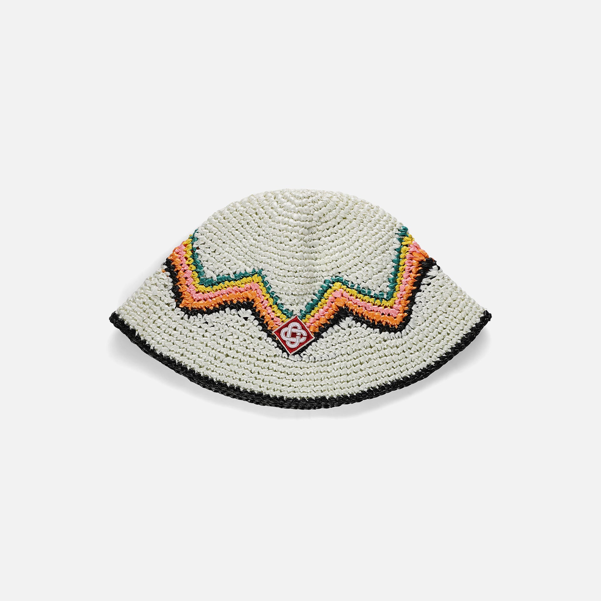 Casablanca Zig Zag Raffia Knit Crochet Bucket Detailed hat - White