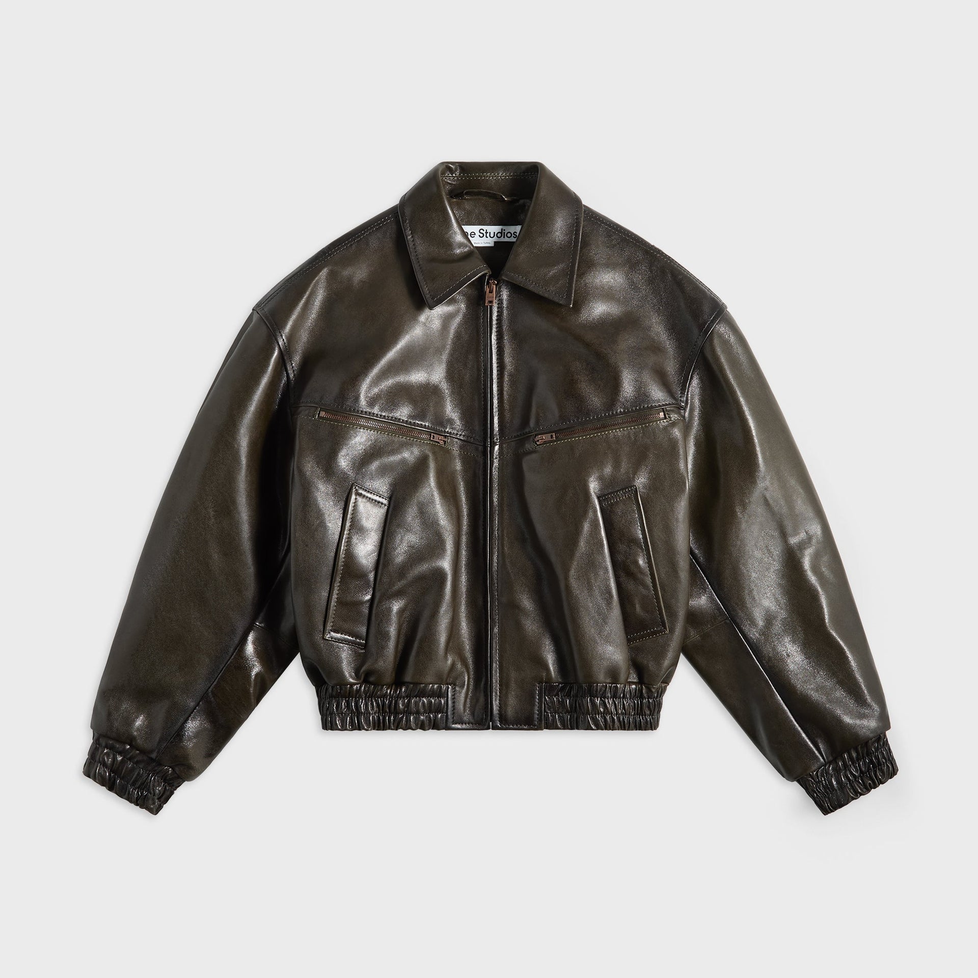 Acne Studios Leather Bomber Jacket - Vintage Green