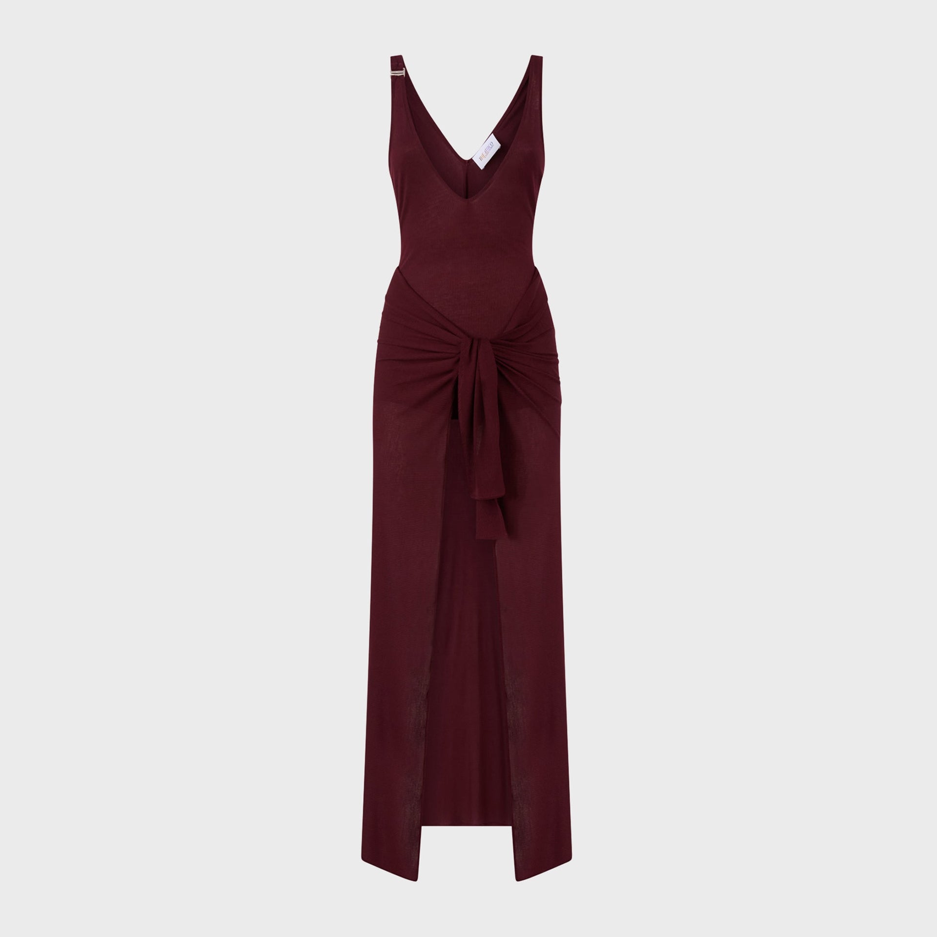 The Attico Knotted Ribbed Lyocell Midi Dress - Dark Grape