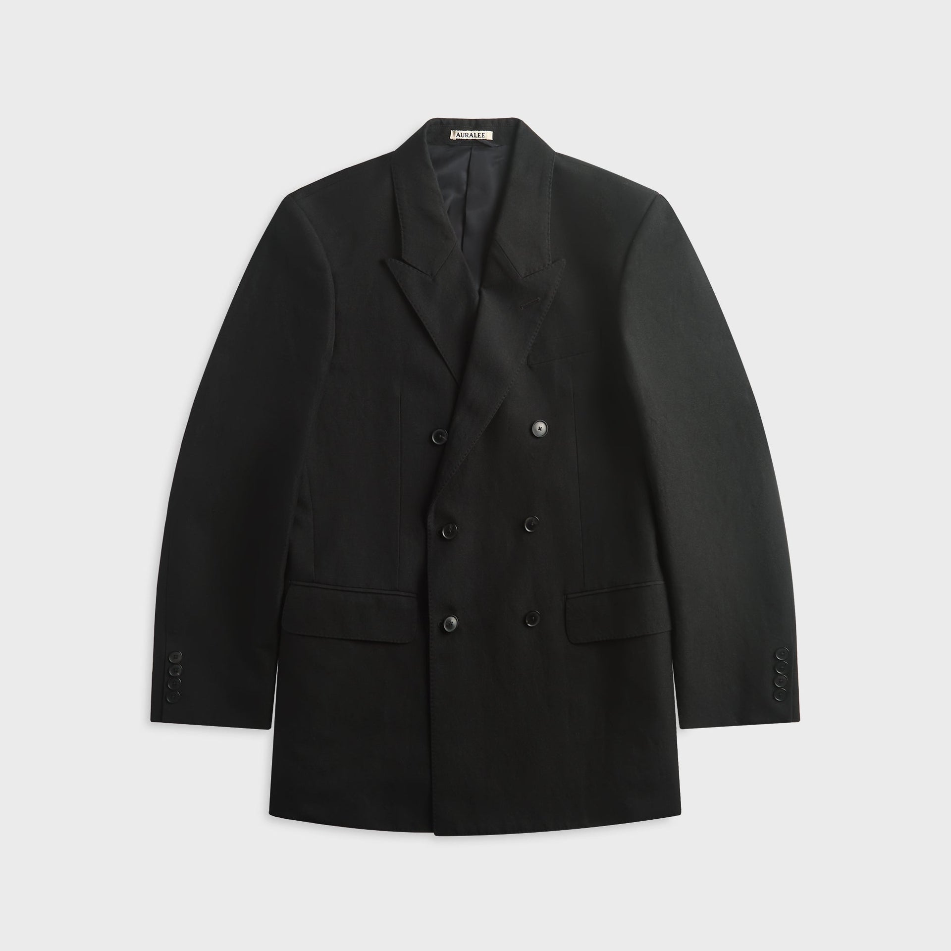 Auralee Wool Cotton Linen Ox Double-Breasted Jacket - Black