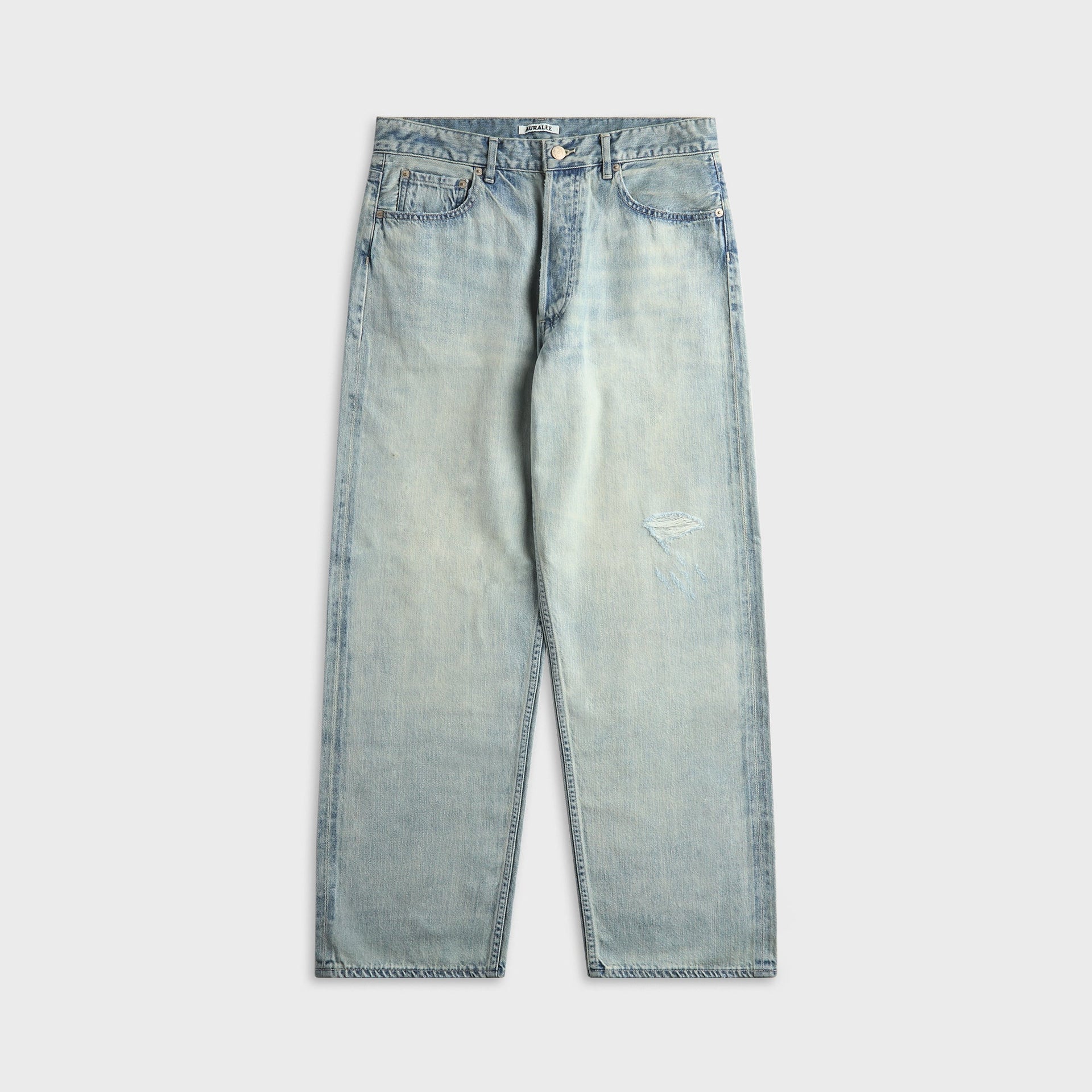 Auralee Faded Selvedge Light Denim Wide Pant - Light Indigo