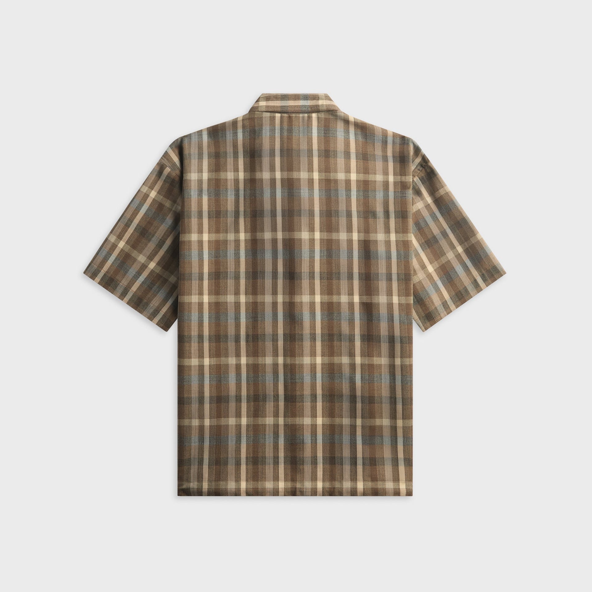Auralee Super Fine Tropical Wool Check Short Sleeve Shirt - Brown