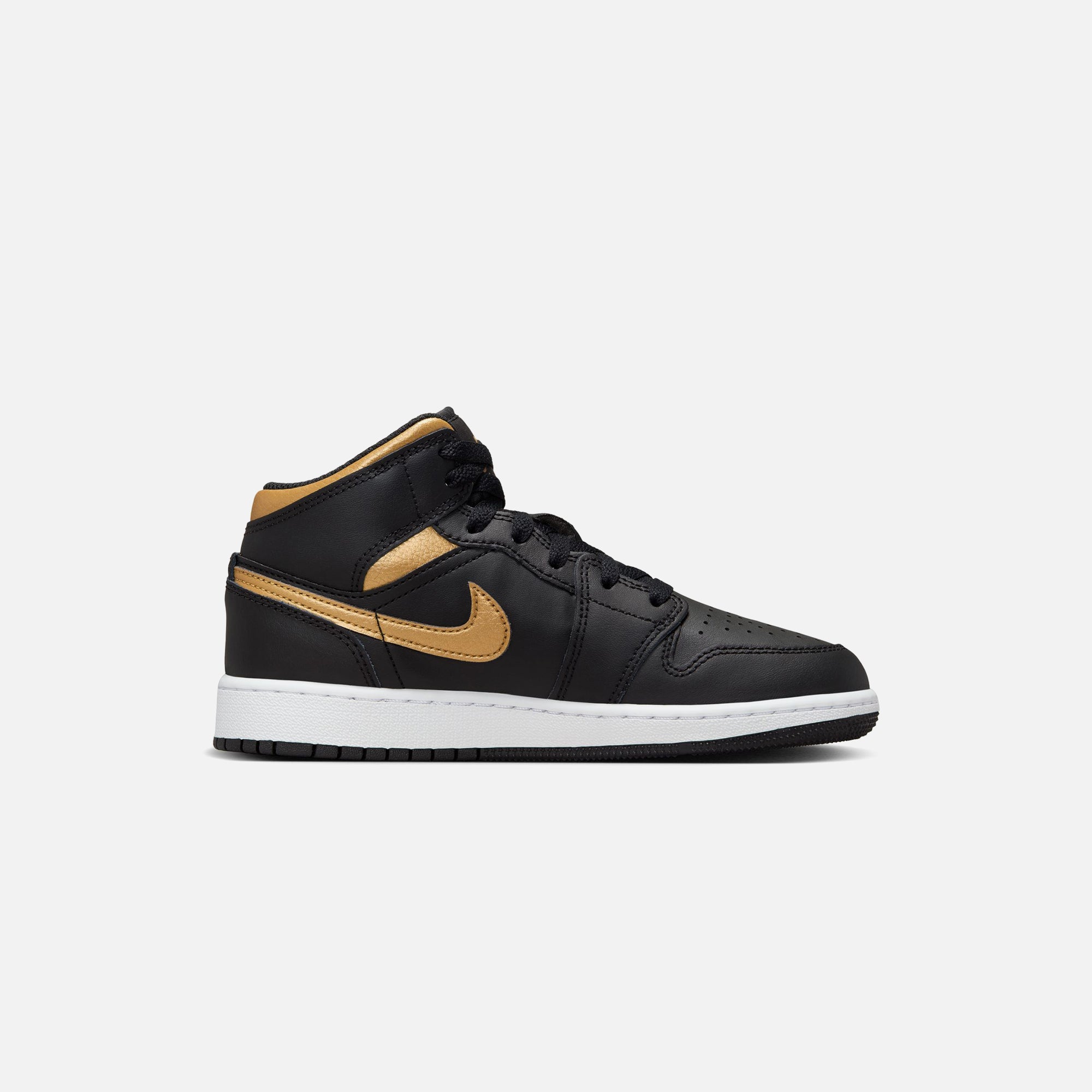 Jordan GS Air Jordan 1 Mid Black Metallic Gold White Kith