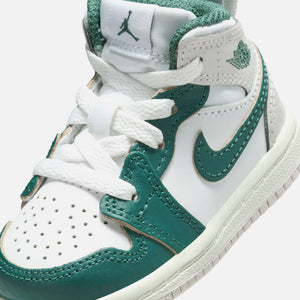 Jordan TD Air Jordan 1 Mid SE  - White / Oxidized Green / Sail / Neutral Grey